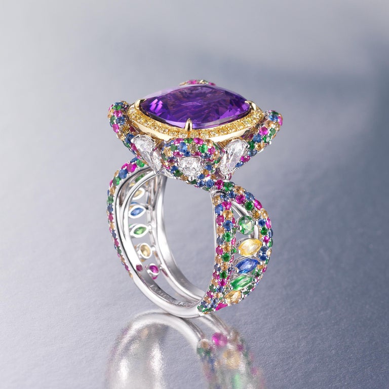 James Ganh Sensational 7.6cts Amethyst Sapphire Diamond Ring in 18K ...