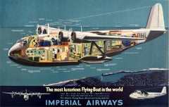 Affiche rétro originale de l'Empire de l'Impérial Airways, Compagnie aérienne aérienne, Bateau volant, Bateau à baldaquin, Voyage