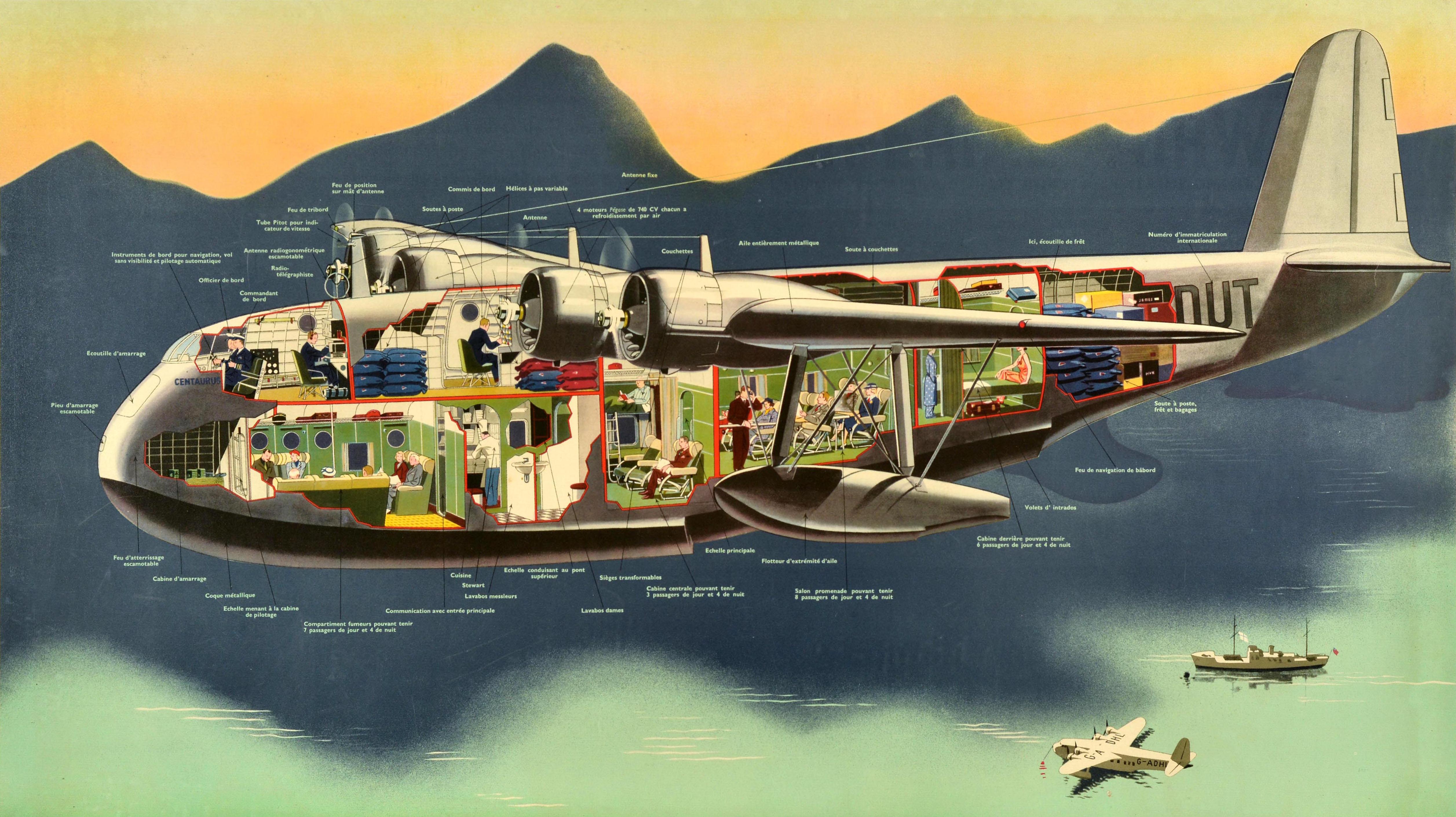 Poster di viaggio originale d'epoca Imperial Airways Hydravion Empire Flying Boat - Print di James Gardner
