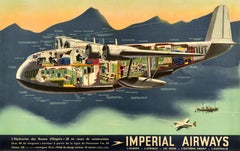 Poster di viaggio originale d'epoca Imperial Airways Hydravion Empire Flying Boat