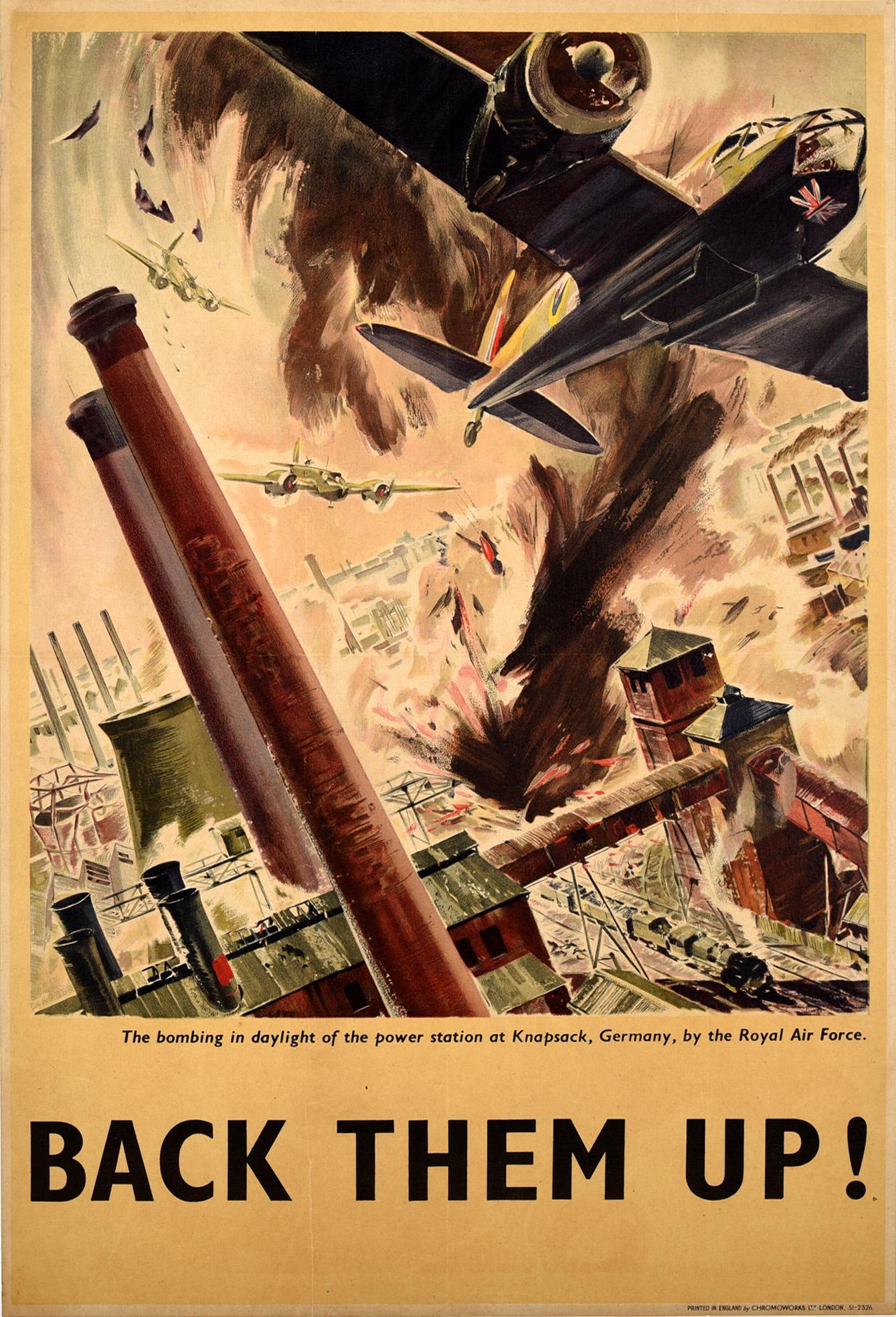 James Gardner Print - Original Vintage WWII Poster Back Them Up RAF Royal Air Force Aircraft Bomb Raid