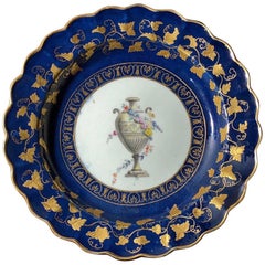 James Giles Worcester Plate, Classical Urn in Powder Blue Ground, circa 1775