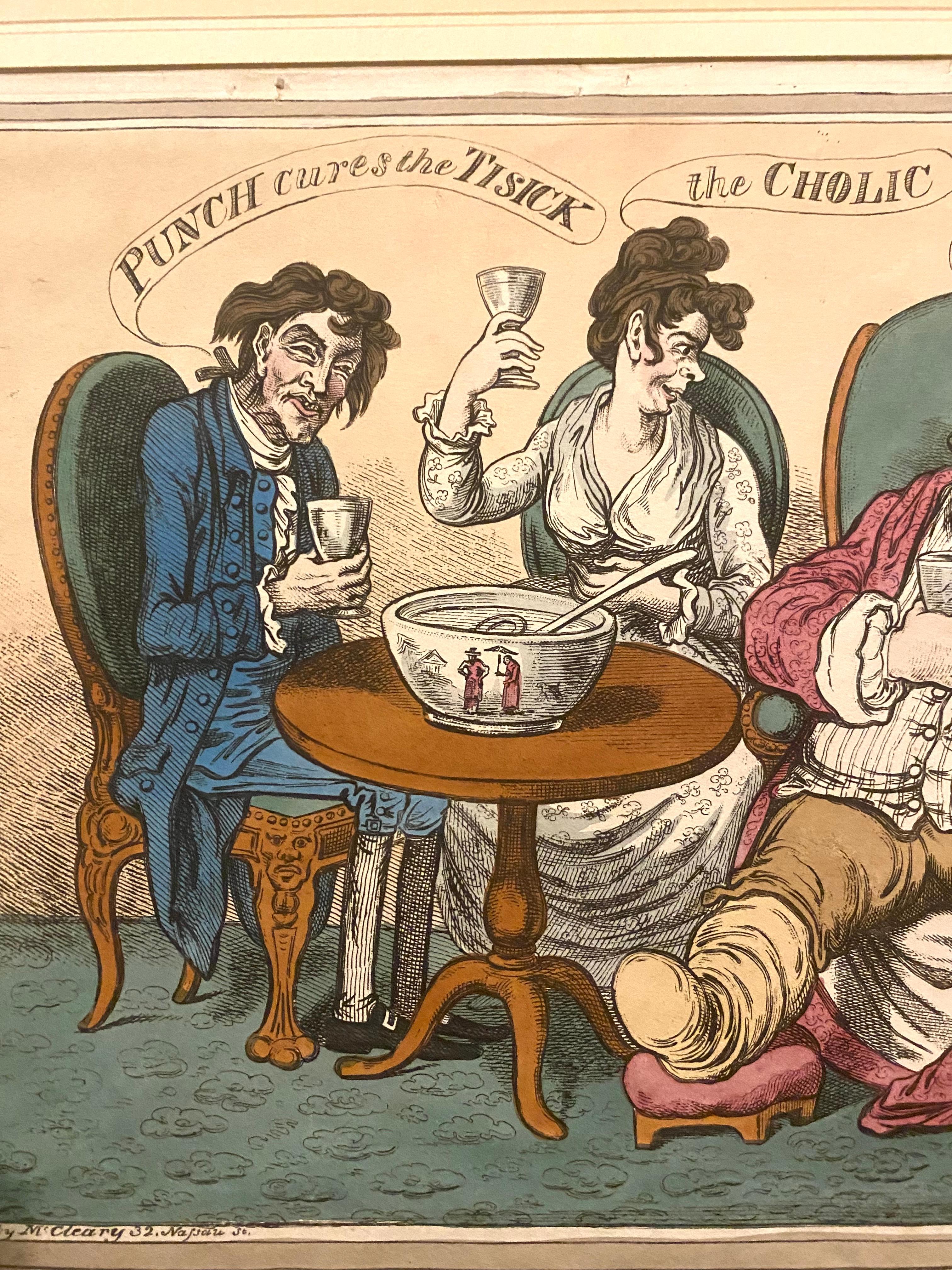 James Gillray (after) — “Punch Cures the Tisick, the Cholic, and the Gout”
Satirical caricature from the period – Pirated American edition published by McCleary, 32 Nassau Street, New York, early 19th century.

A biting medical satire emblematic of