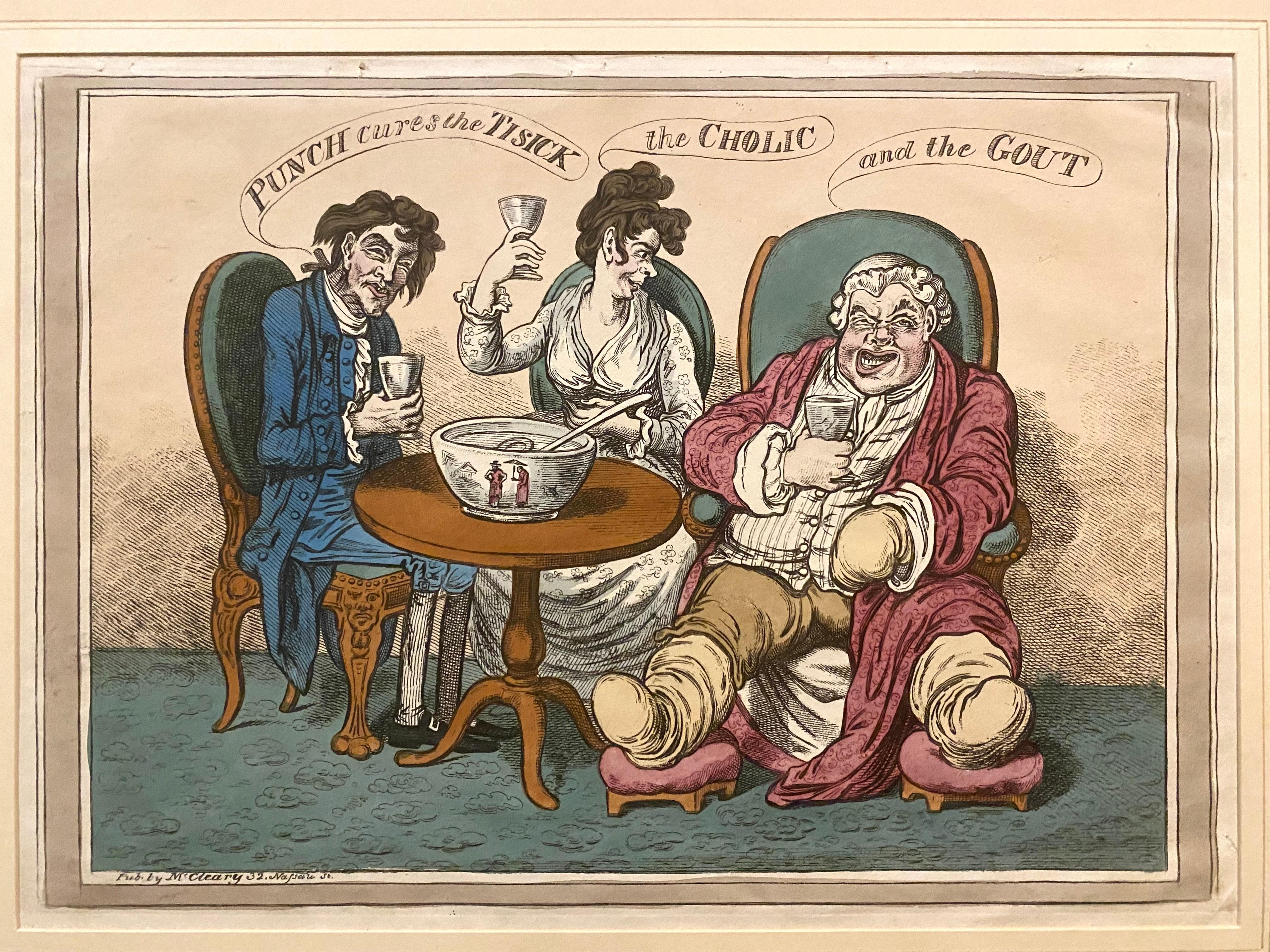 Engraved James Gillray (after) — “Punch Cures the Tisick, the Cholic, and the Gout” For Sale