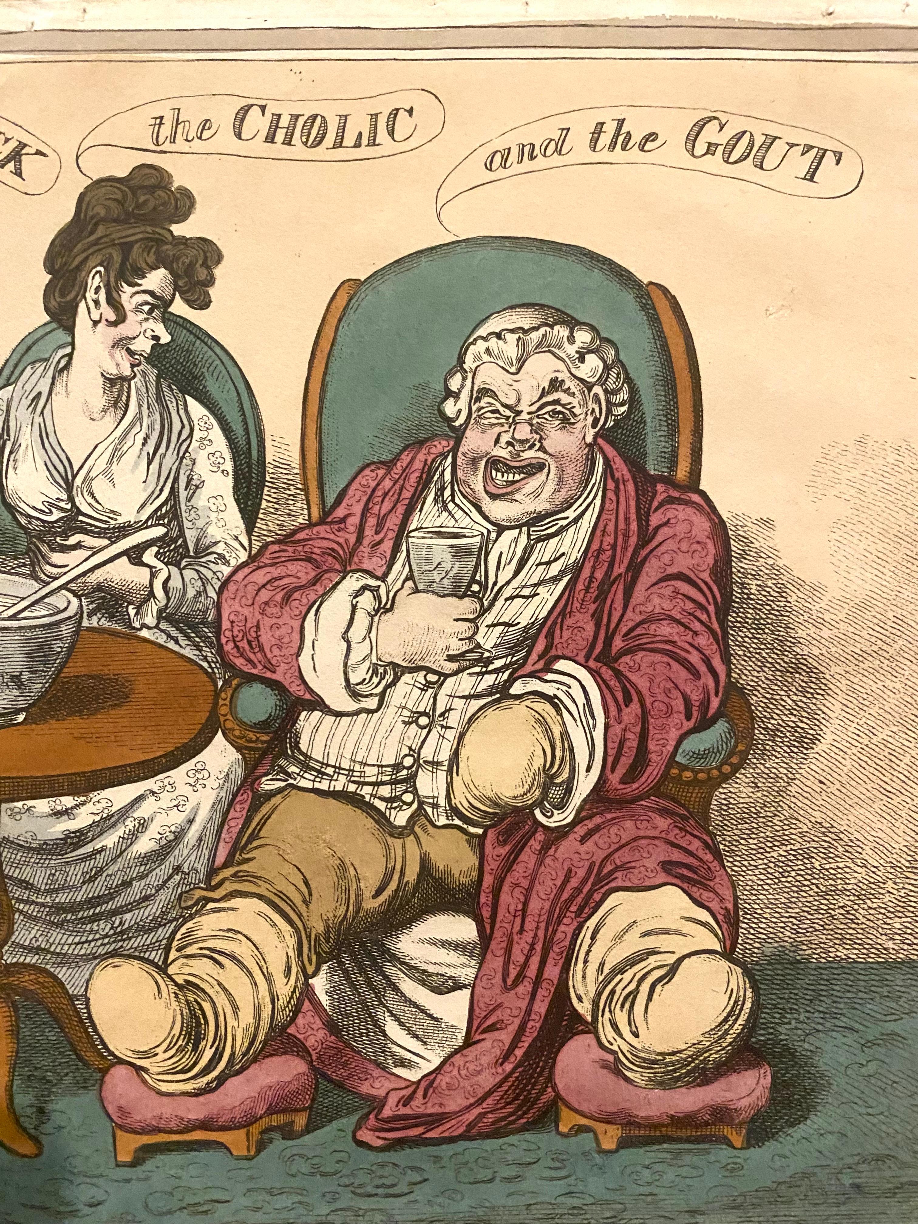 James Gillray (after) — “Punch Cures the Tisick, the Cholic, and the Gout” In Good Condition For Sale In Beuzevillette, FR