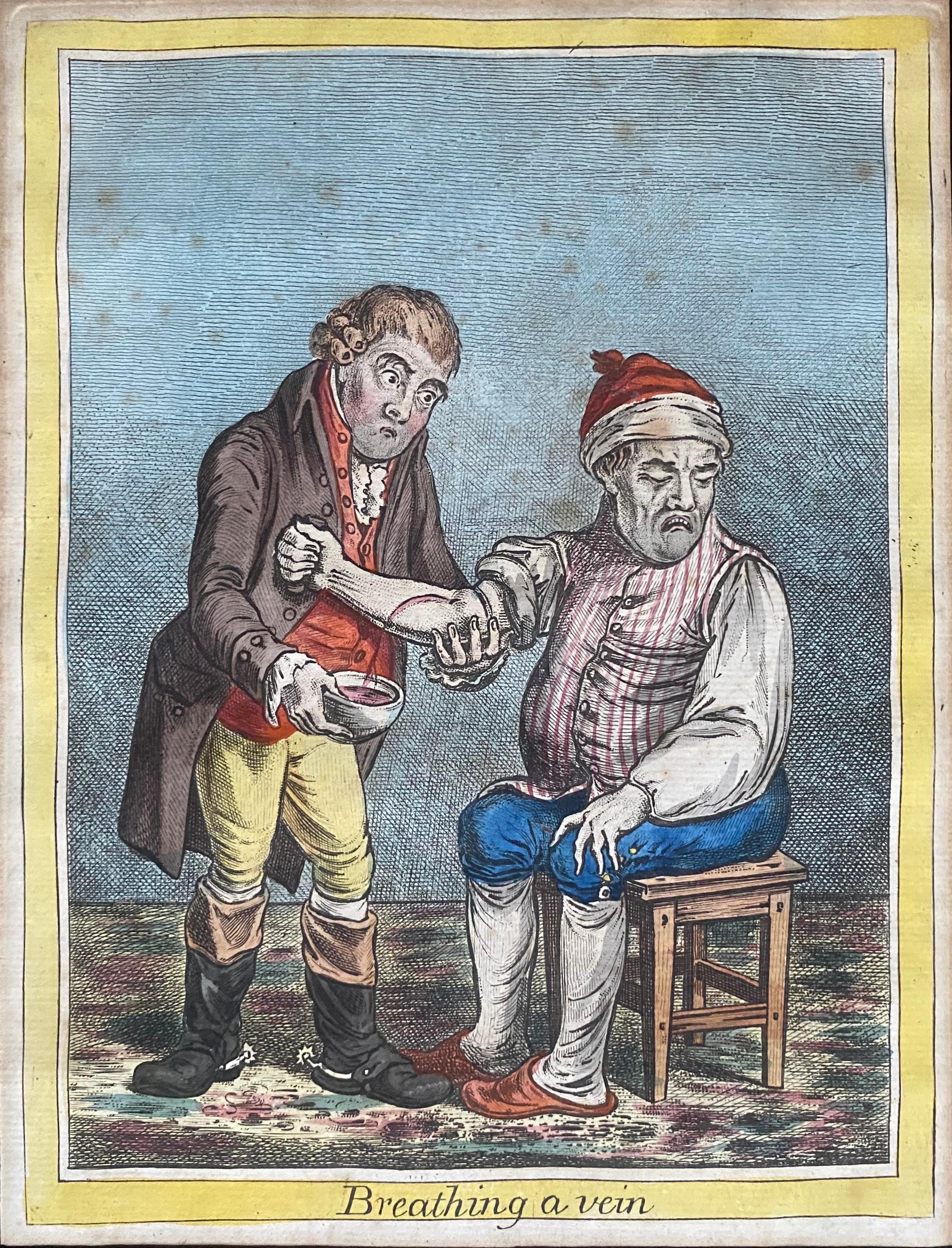 
Handkolorierte Radierung - Original-Erstausgabe
Veröffentlicht von Hannah Humphrey , London, 28. Januar 1804
27 St. James's Straße

Dieser herausragende satirische Druck des Meisterkarikaturisten James Gillray gehört zu einer authentischen