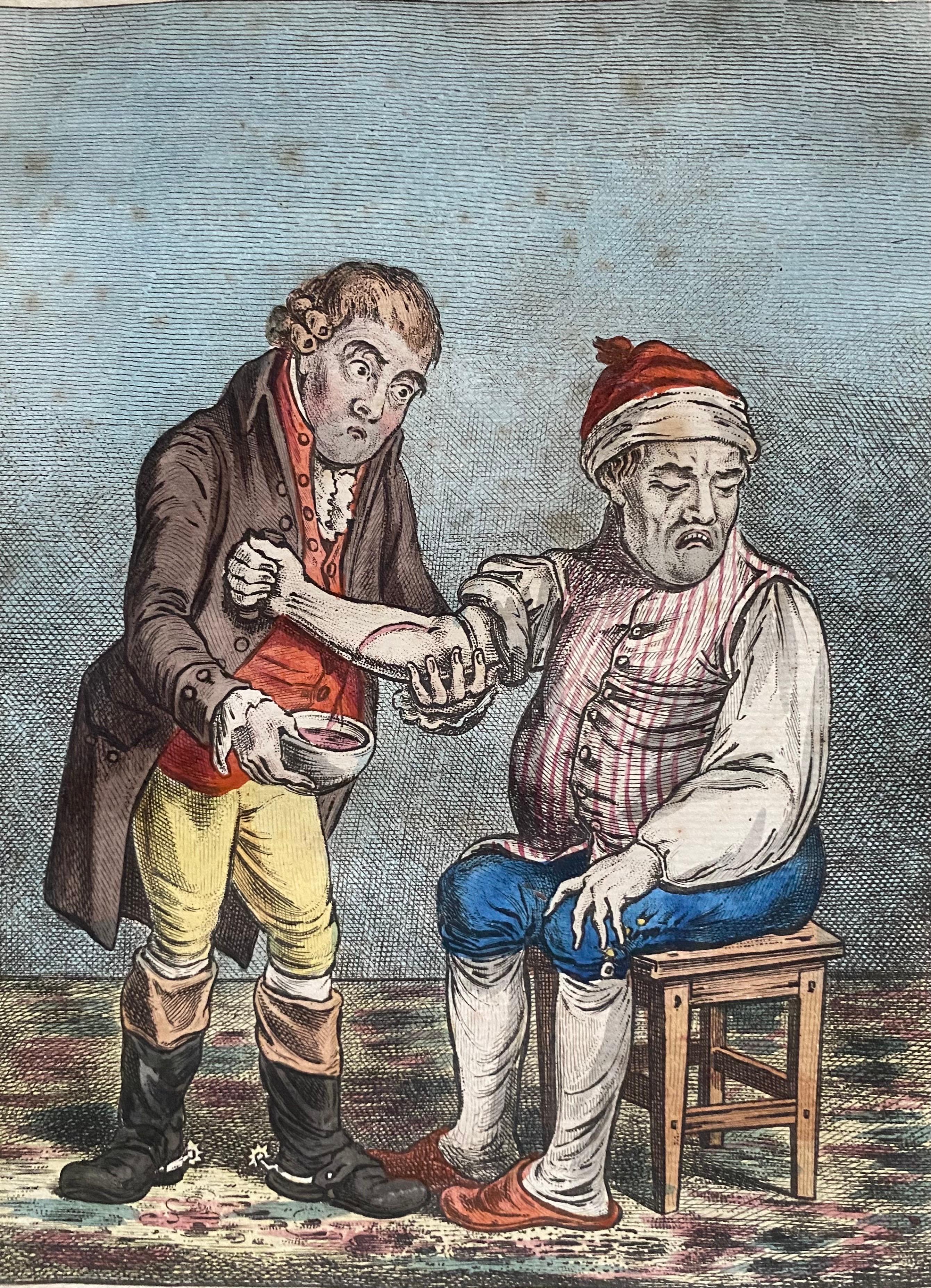 James Gillray - Atmen einer Ader - Handkolorierte Radierung Humphrey Ausgabe 1804 (Graviert) im Angebot