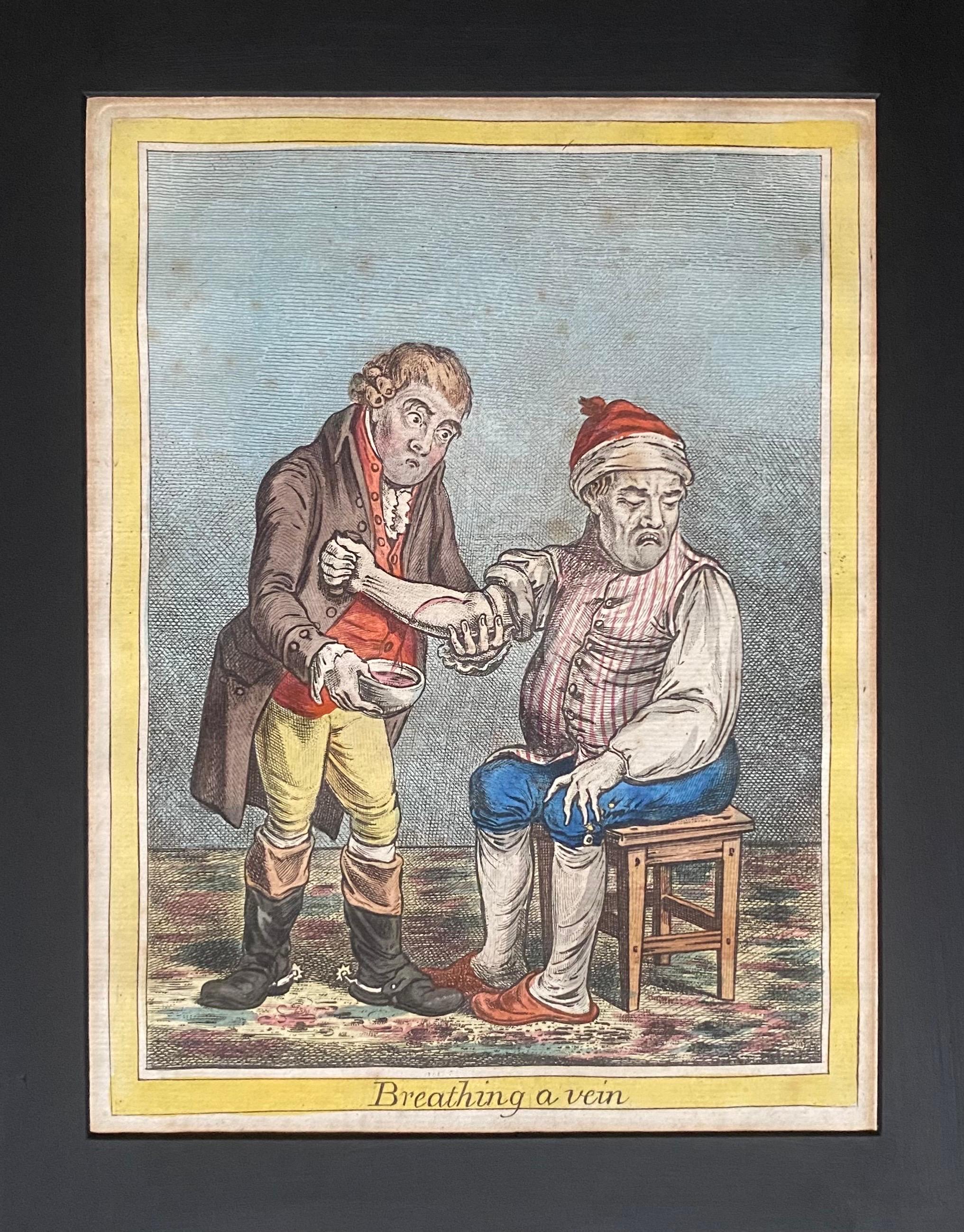 James Gillray - Atmen einer Ader - Handkolorierte Radierung Humphrey Ausgabe 1804 im Zustand „Gut“ im Angebot in Beuzevillette, FR