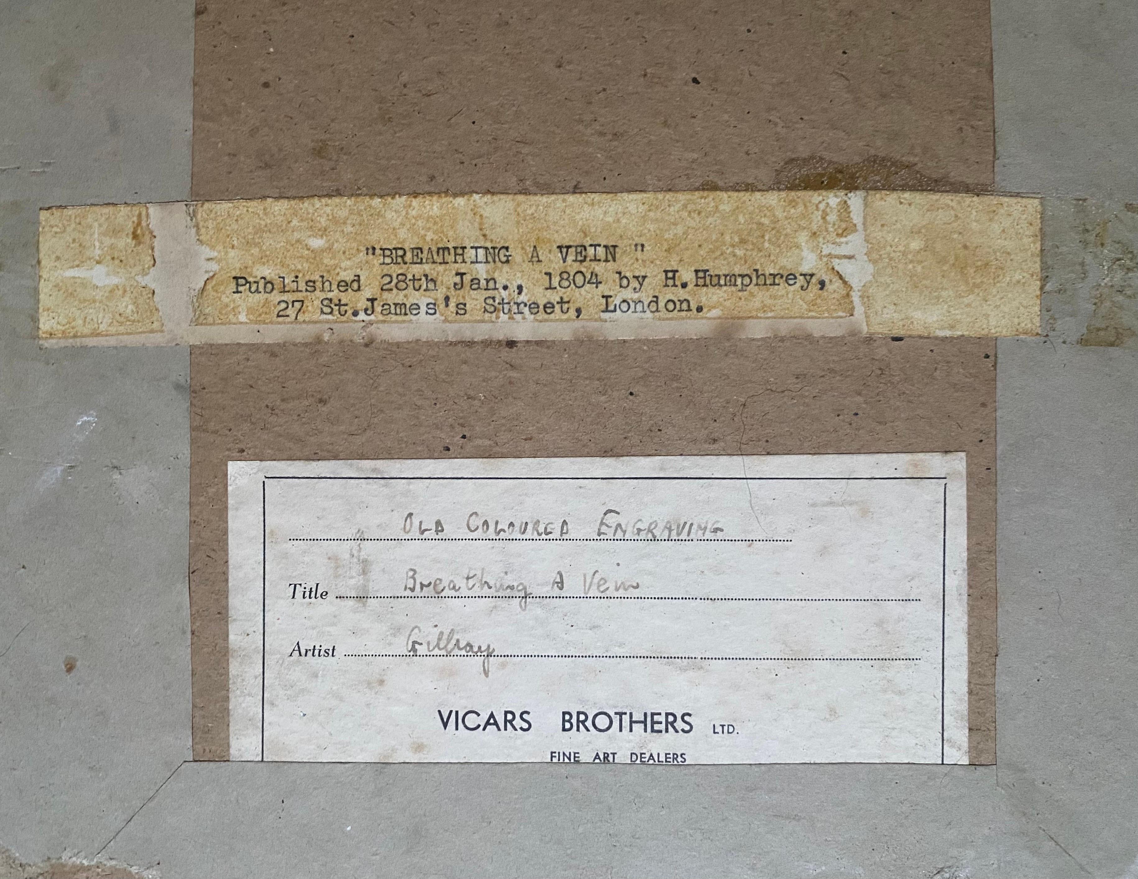 James Gillray - Atmen einer Ader - Handkolorierte Radierung Humphrey Ausgabe 1804 (19. Jahrhundert) im Angebot