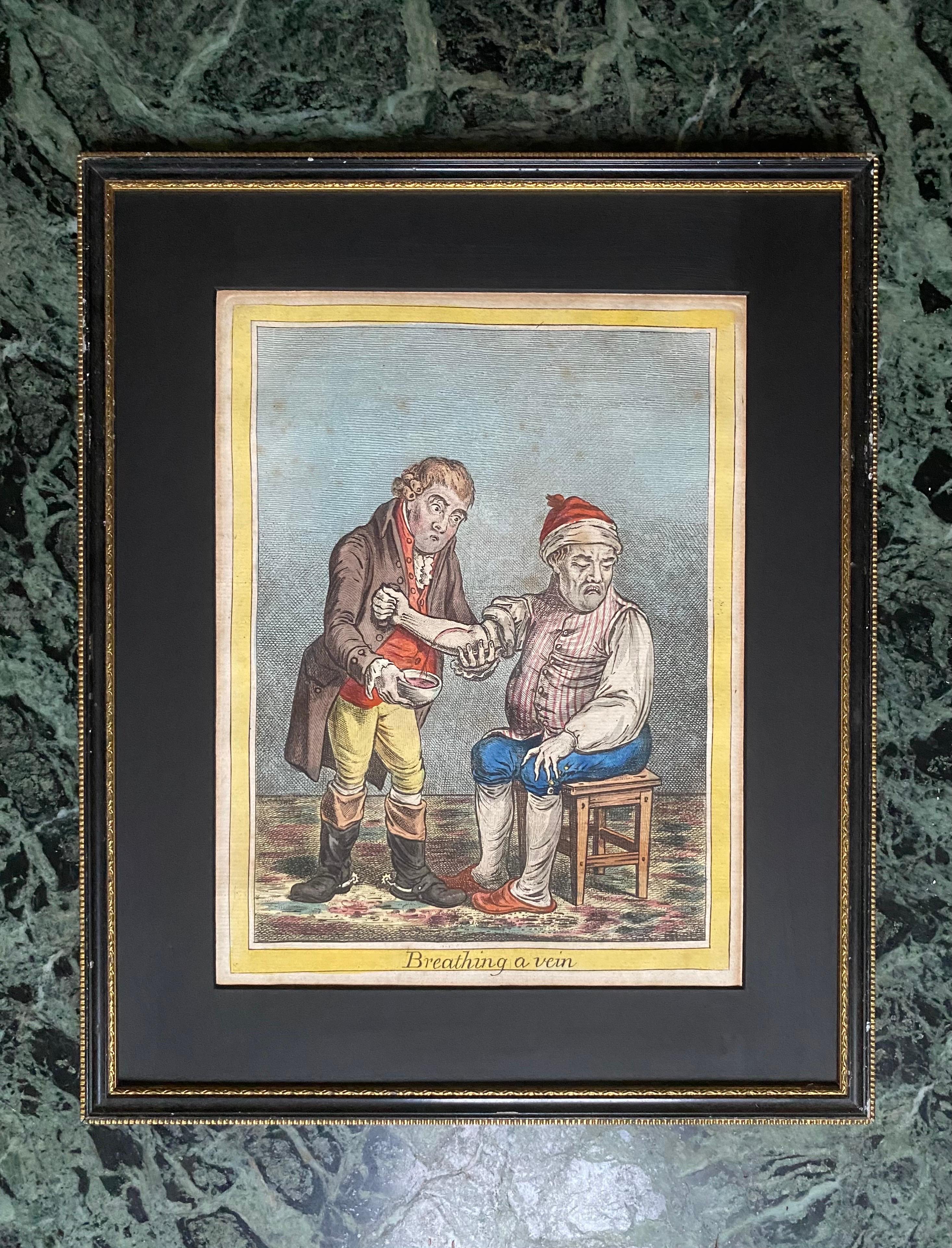 James Gillray - Atmen einer Ader - Handkolorierte Radierung Humphrey Ausgabe 1804 (Papier) im Angebot