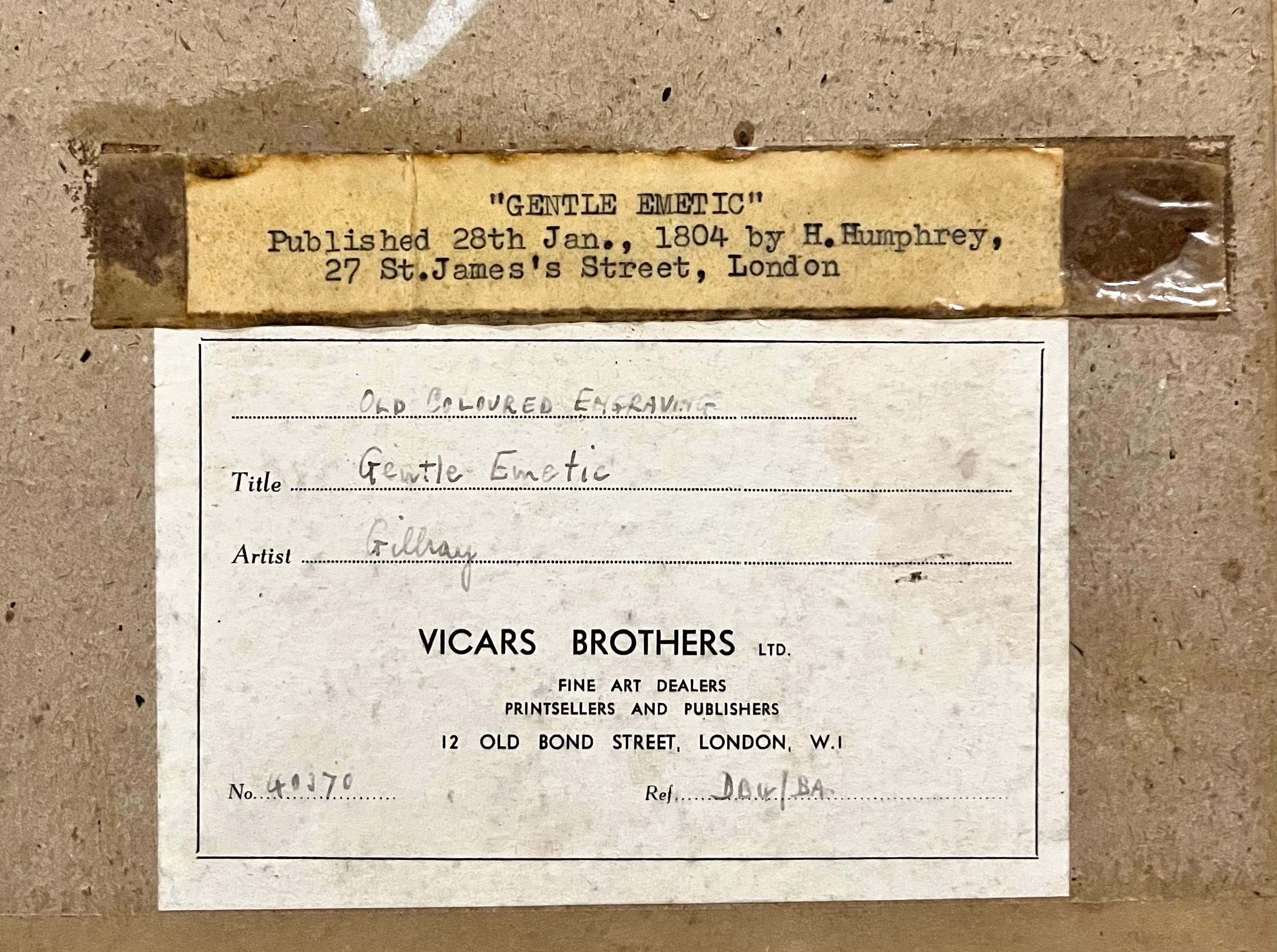 British James GILLRAY – Gentle Emetic – hand-coloured etching - Humphrey edition 1804 For Sale