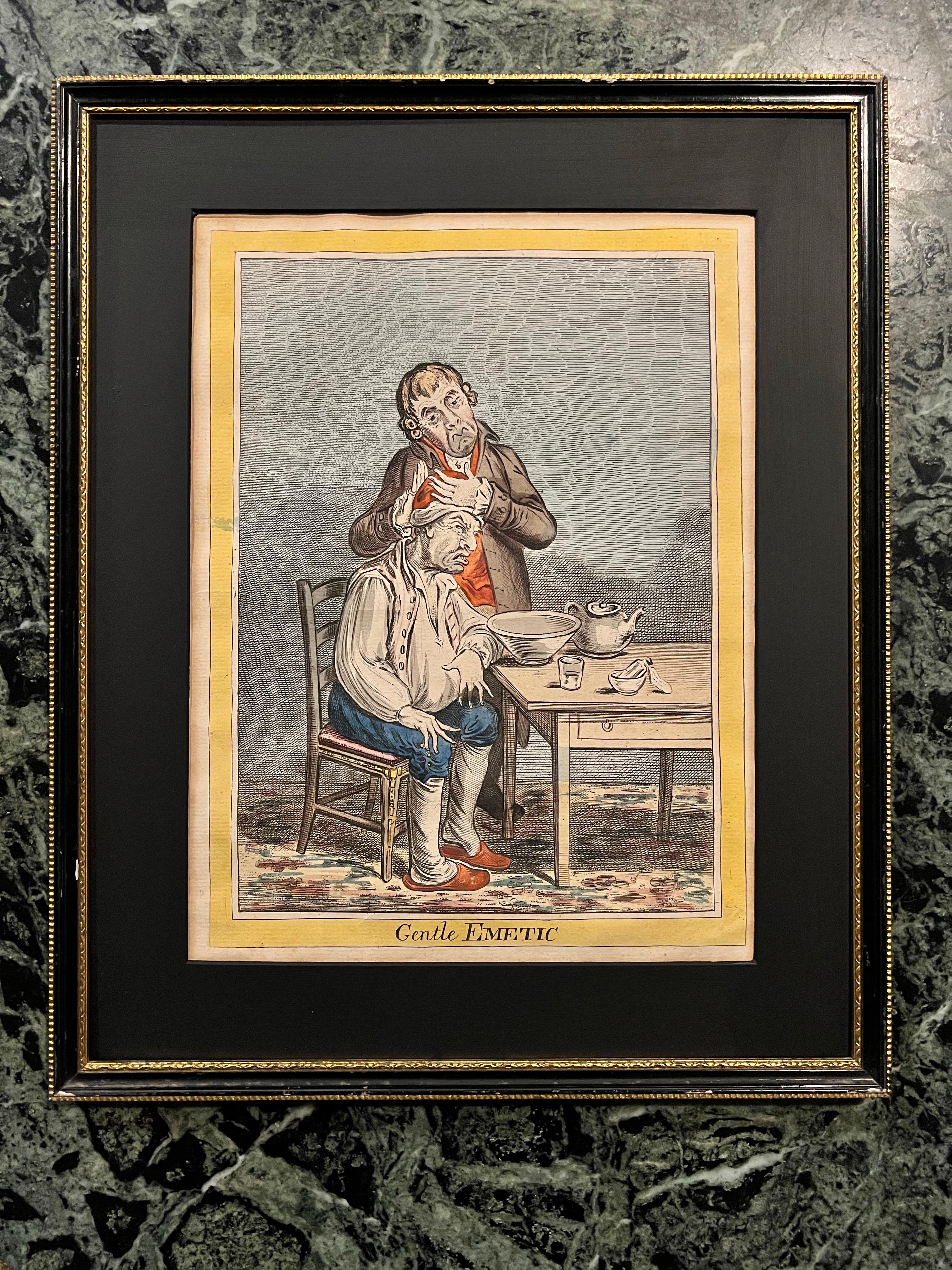Engraved James GILLRAY – Gentle Emetic – hand-coloured etching - Humphrey edition 1804 For Sale