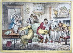 Antique James Gillray, Matrimonial Harmonics, large folio hand coloured, 1805 (1847)