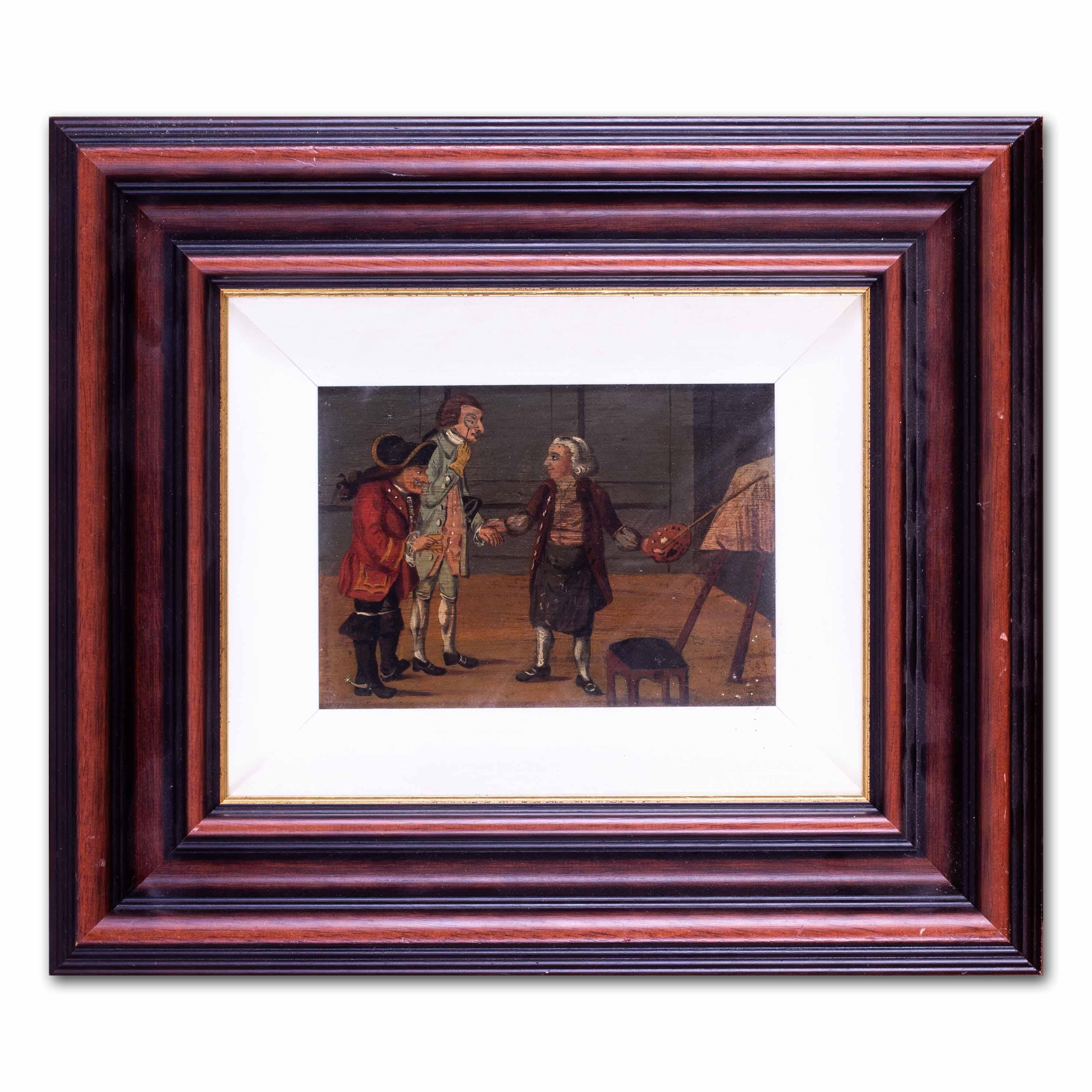 18th Century figurative oil painting of connoisseurs studying a painting 1