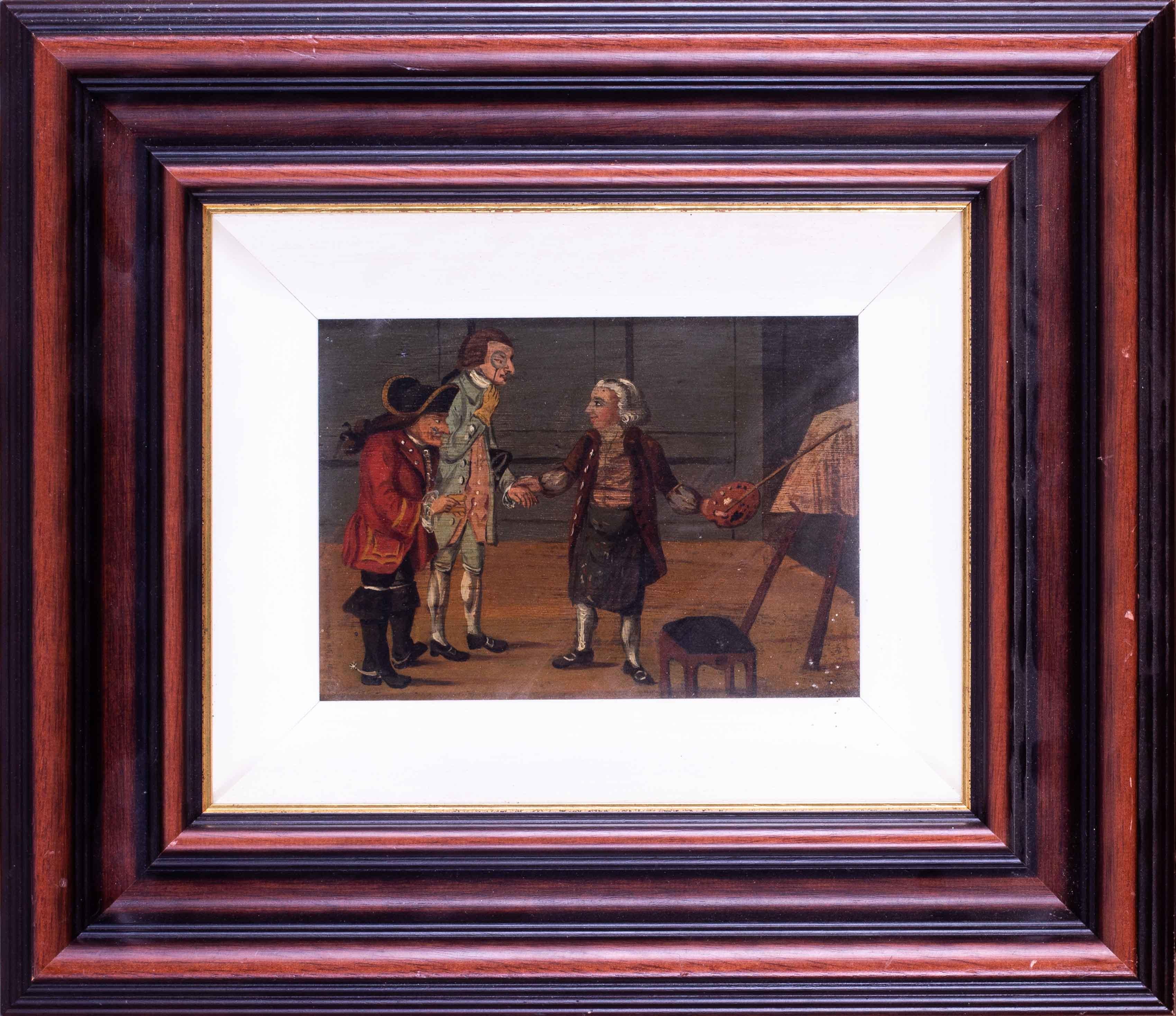 James Gillray Figurative Painting - 18th Century figurative oil painting of connoisseurs studying a painting