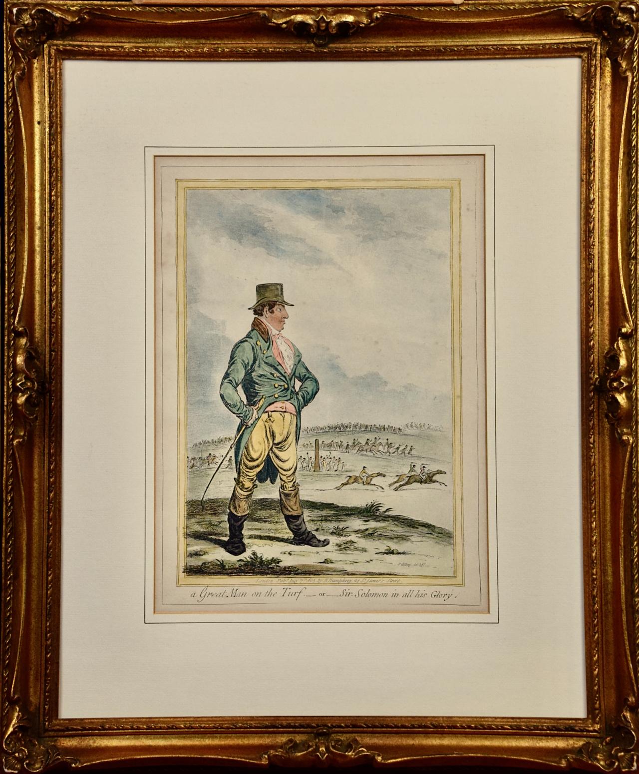 "A Great Man on The Turf": Eine handkolorierte Radierung von James Gillray aus dem 19.