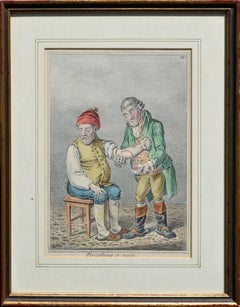 Antique "Breathing A Vein" - Early 19th Century Figurative Caricature Illustration