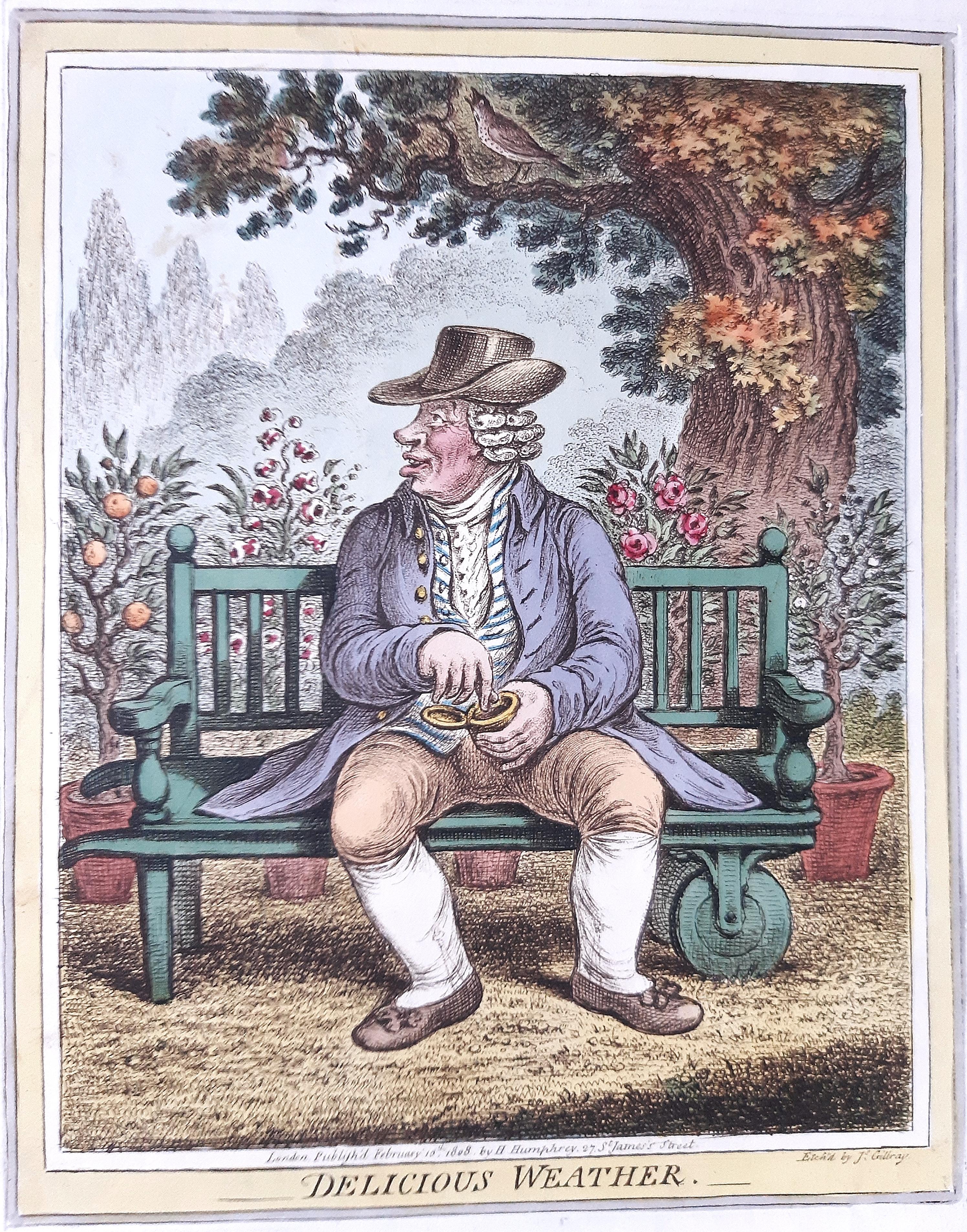 Delicious Weather - Complete Series of 5 Hand-colored Etchings - 1808 - Gray Figurative Print by James Gillray