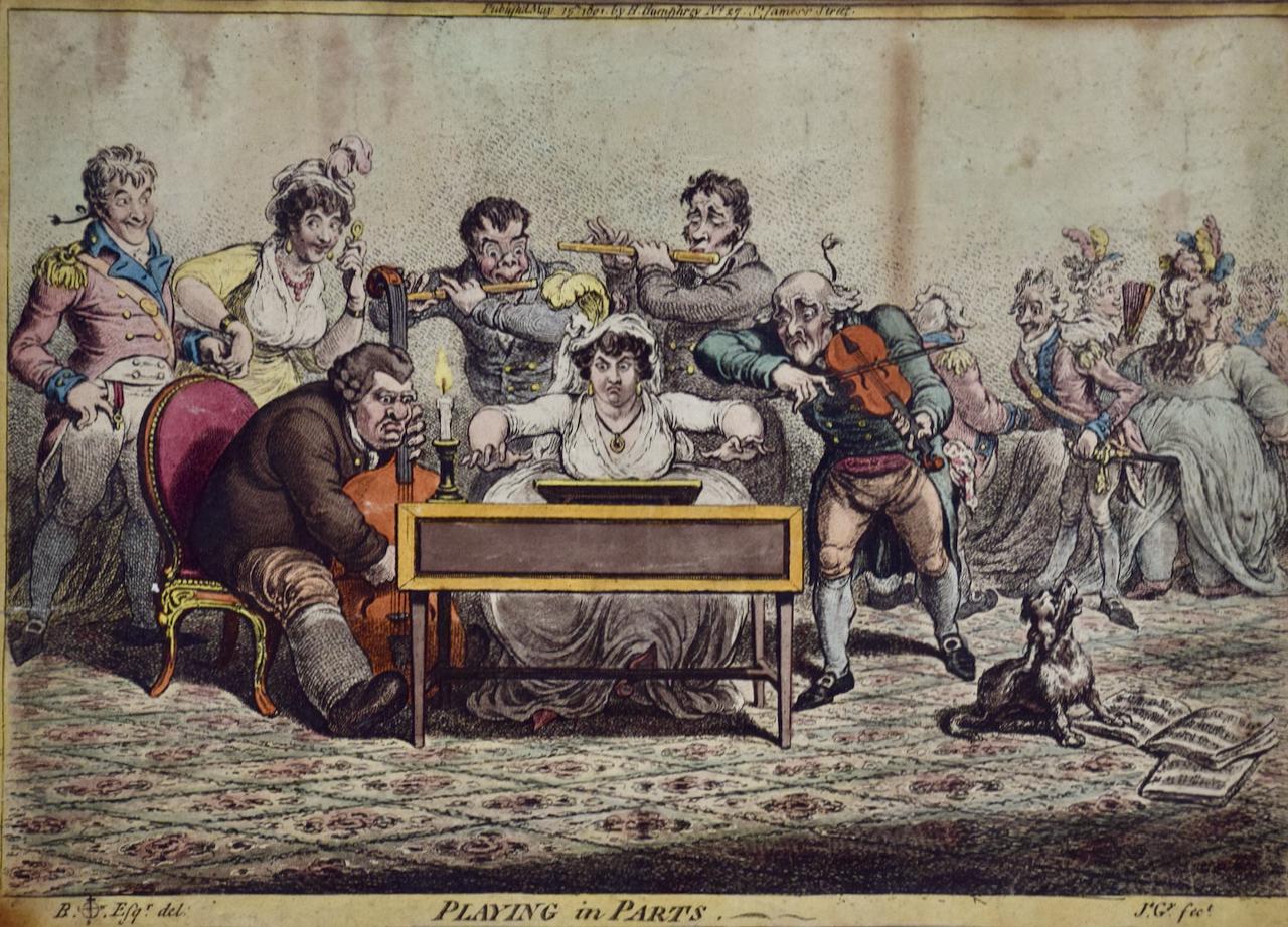 „Spielen in Teilen“: Ein handkoloriertes Musikkarikat von James Gillray aus dem 19. Jahrhundert im Angebot 1