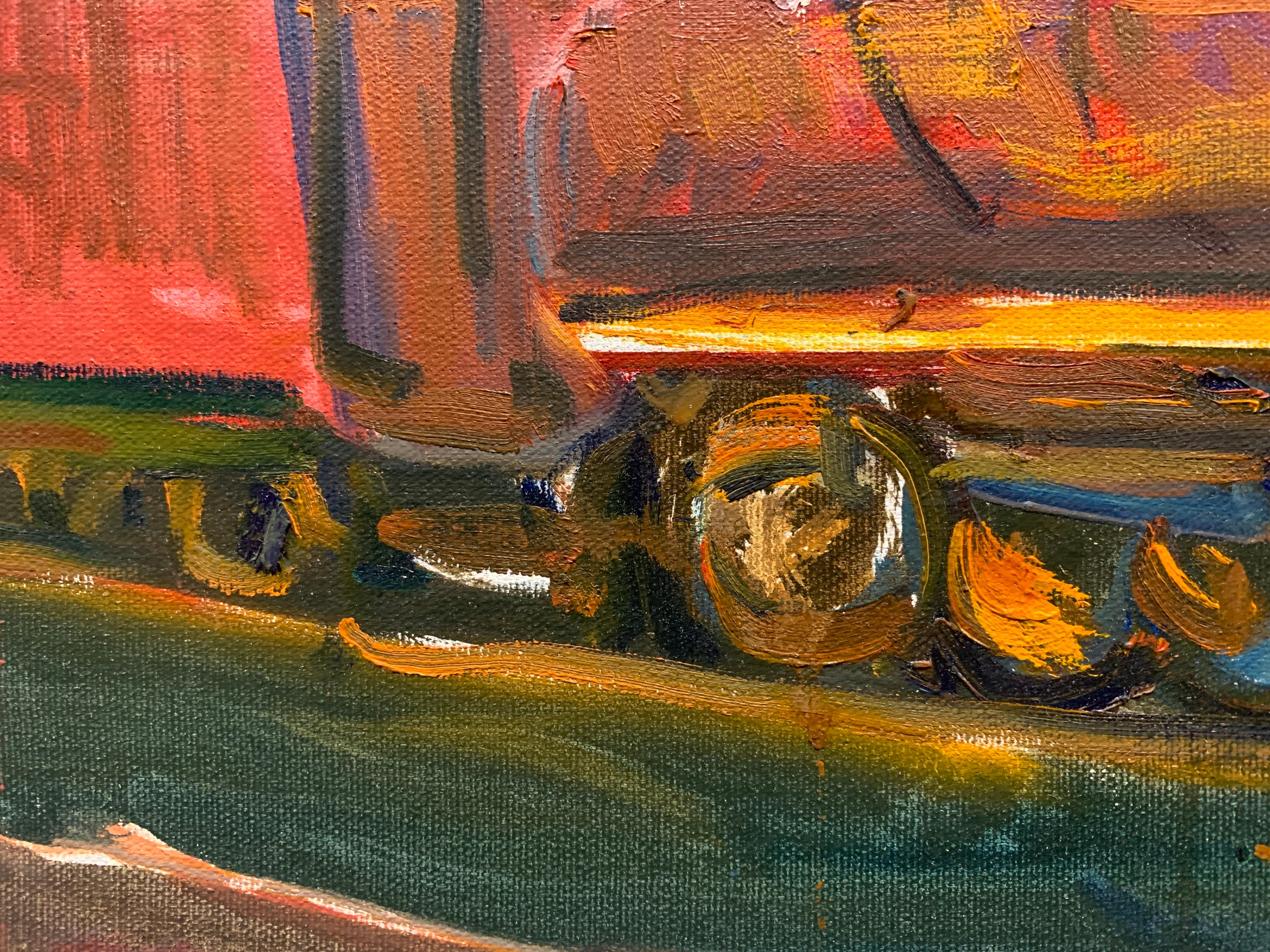 Engine, Orangeville - Brown Abstract Painting by James Gordaneer