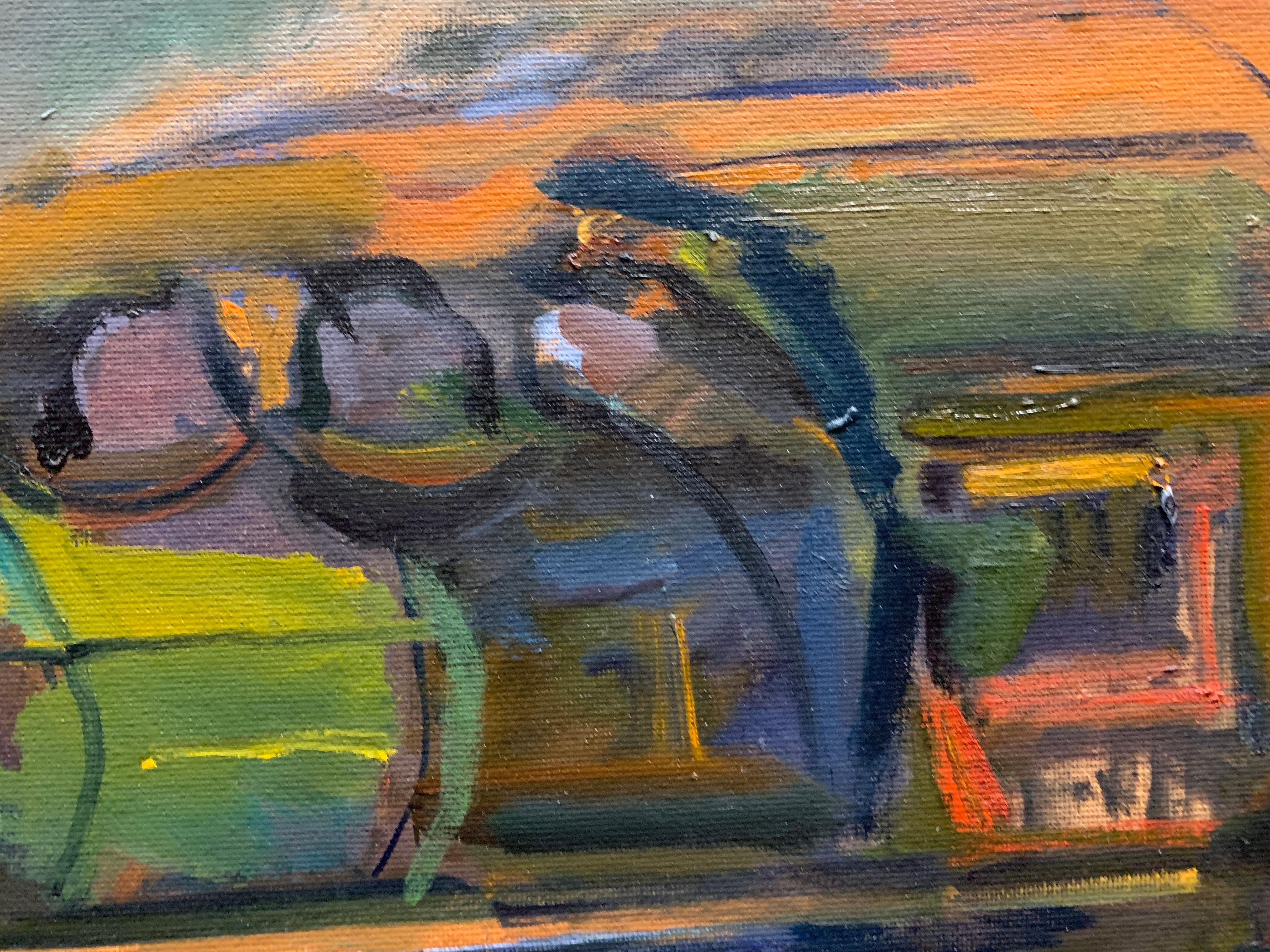 Evening Run - Gray Abstract Painting by James Gordaneer