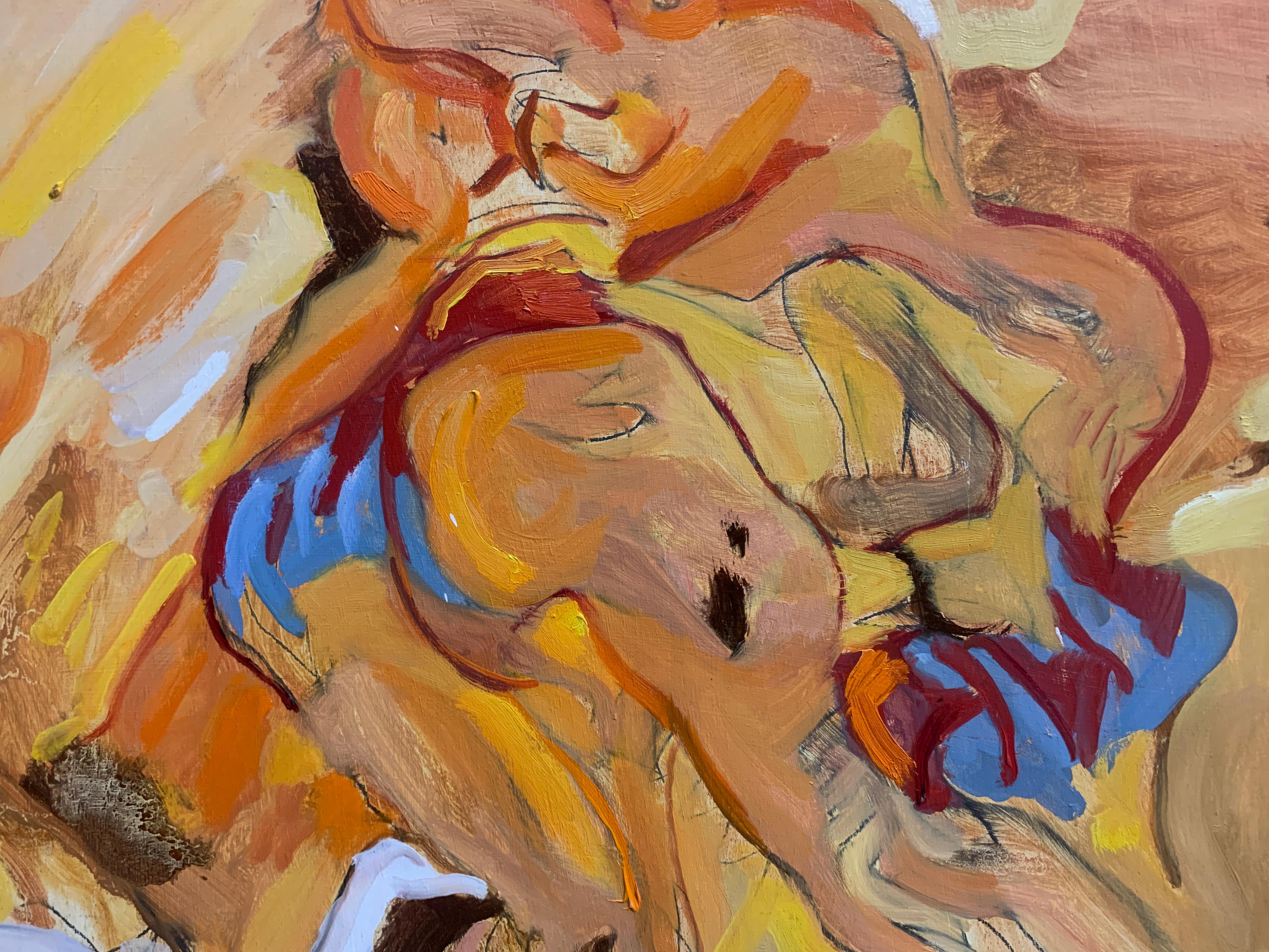 Mannschaftskampf (Original) (Braun), Figurative Painting, von James Gordaneer