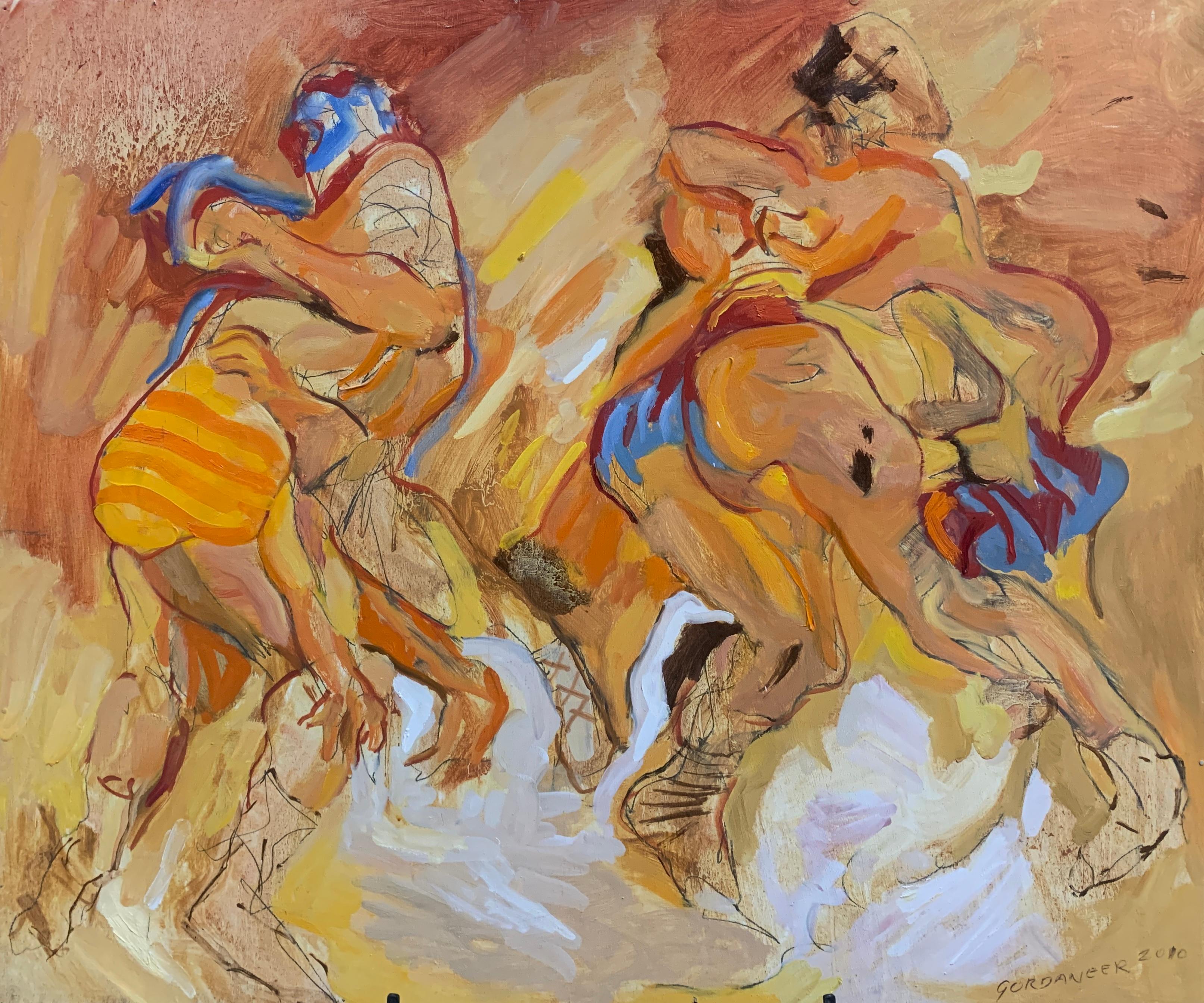 James Gordaneer Figurative Painting – Mannschaftskampf (Original)