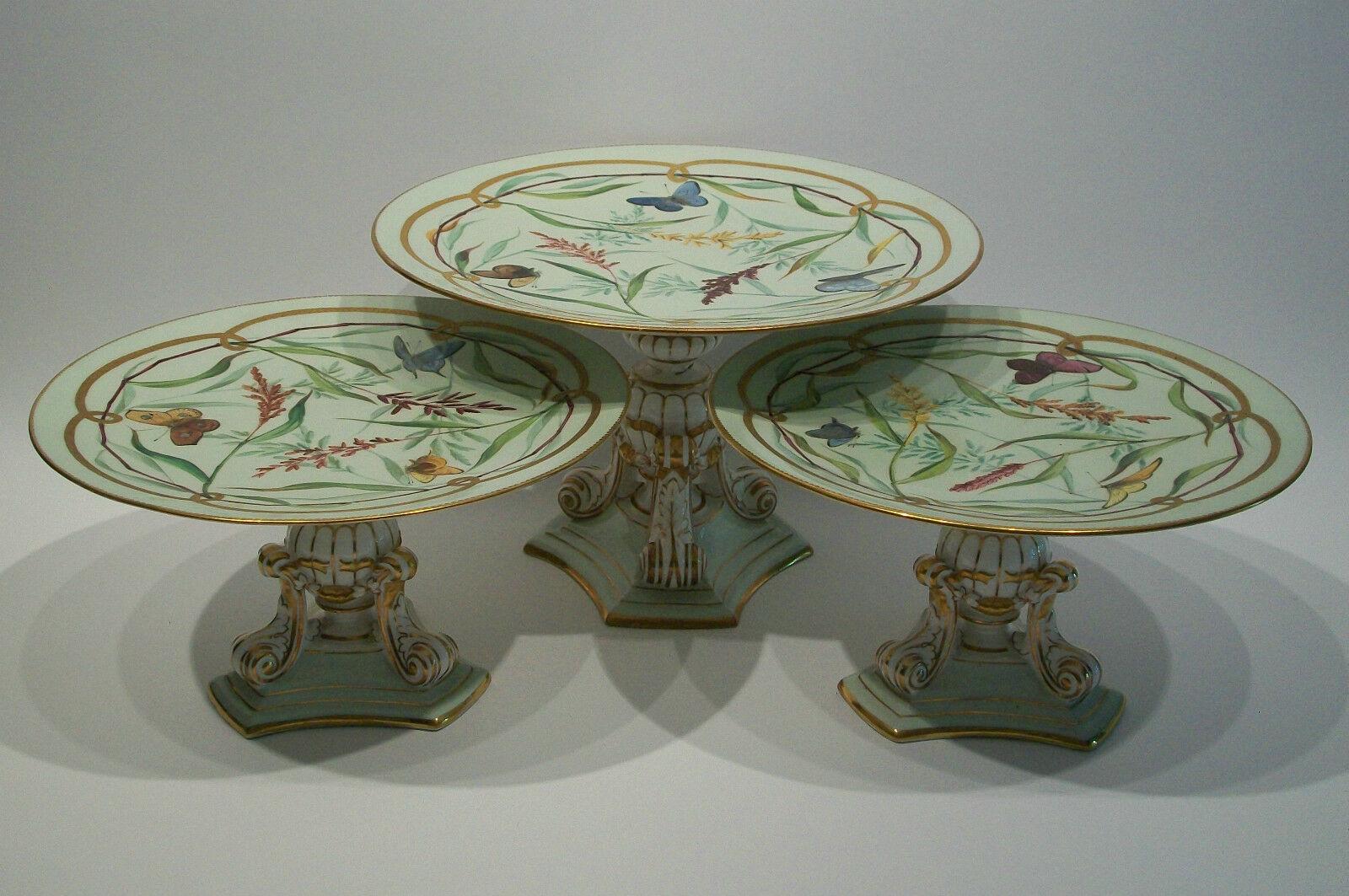 Ceramic James Green & Nephew, Porcelain Dessert Service with Butterflies, circa 1870