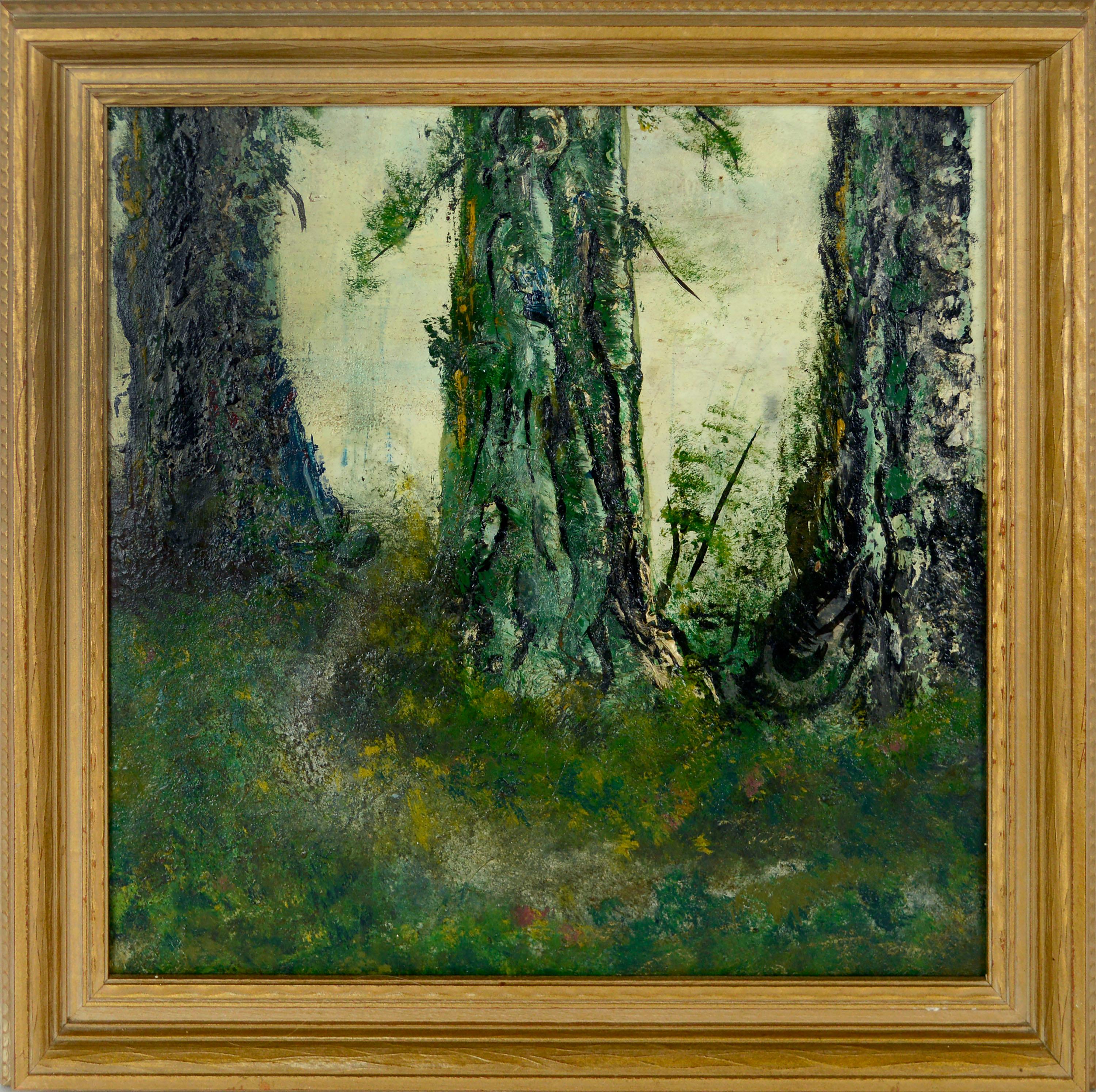 James Grey Crawford Landscape Painting - Forest Floor, 1930s California Redwoods Landscape in Green 