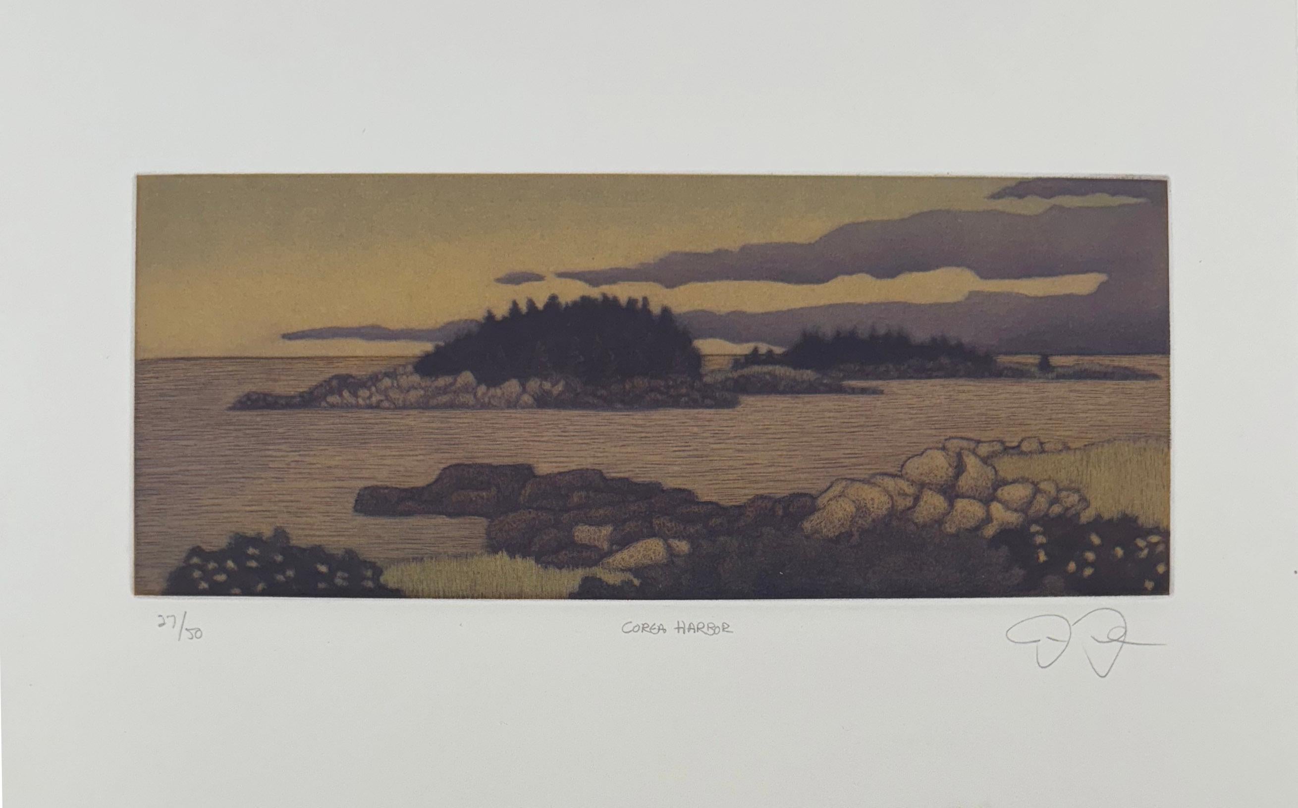 Puerto de Corea, mezzotinta de la costa de Maine por James Groleau en venta 1
