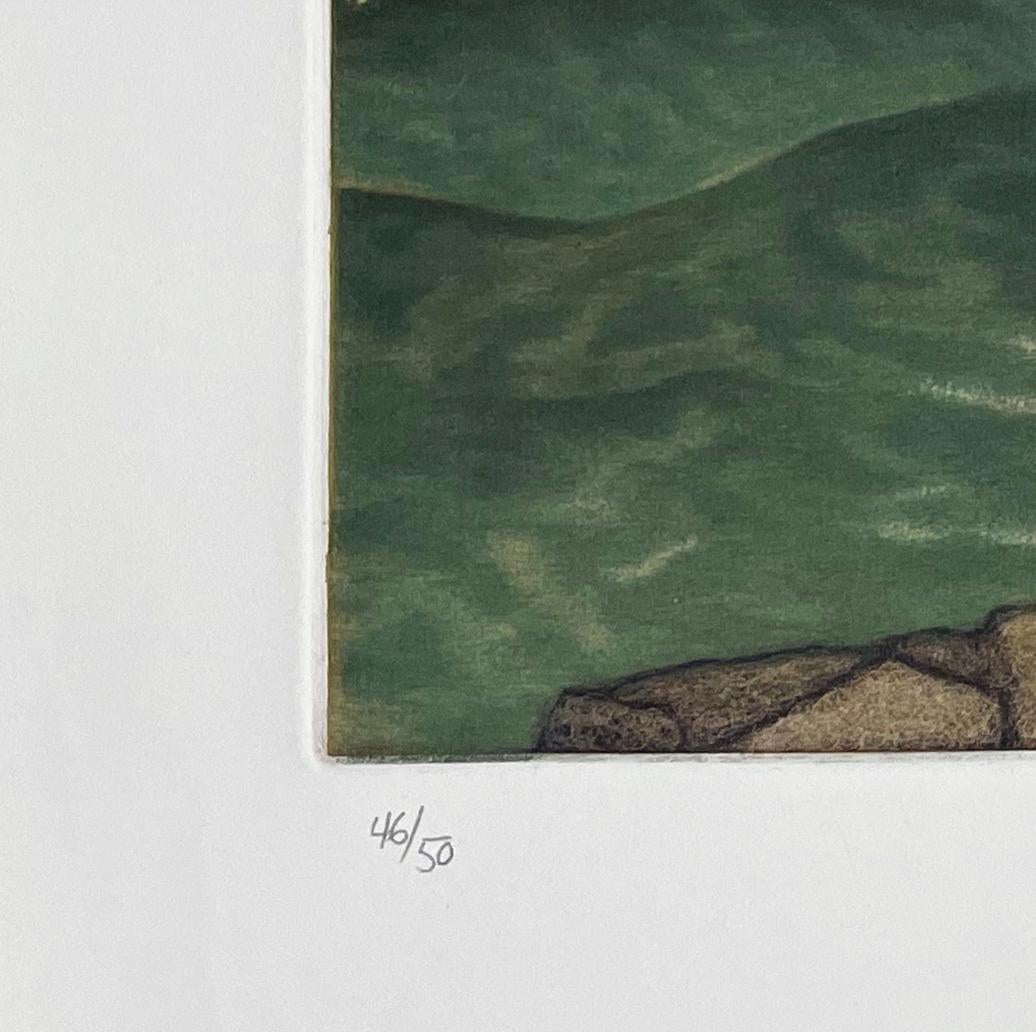 Lone Tree Schoodic Point, mezzotinta de la costa de Maine - Print Contemporáneo de James Groleau