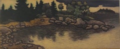 Storm Cloud Over Sand Cove,  mezzotint of coastal Maine by James Groleau