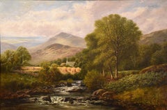 Pittura a olio di James Gunson Atkinson "Vicino alla casa di Ulpha Kirk sul fiume Duddon
