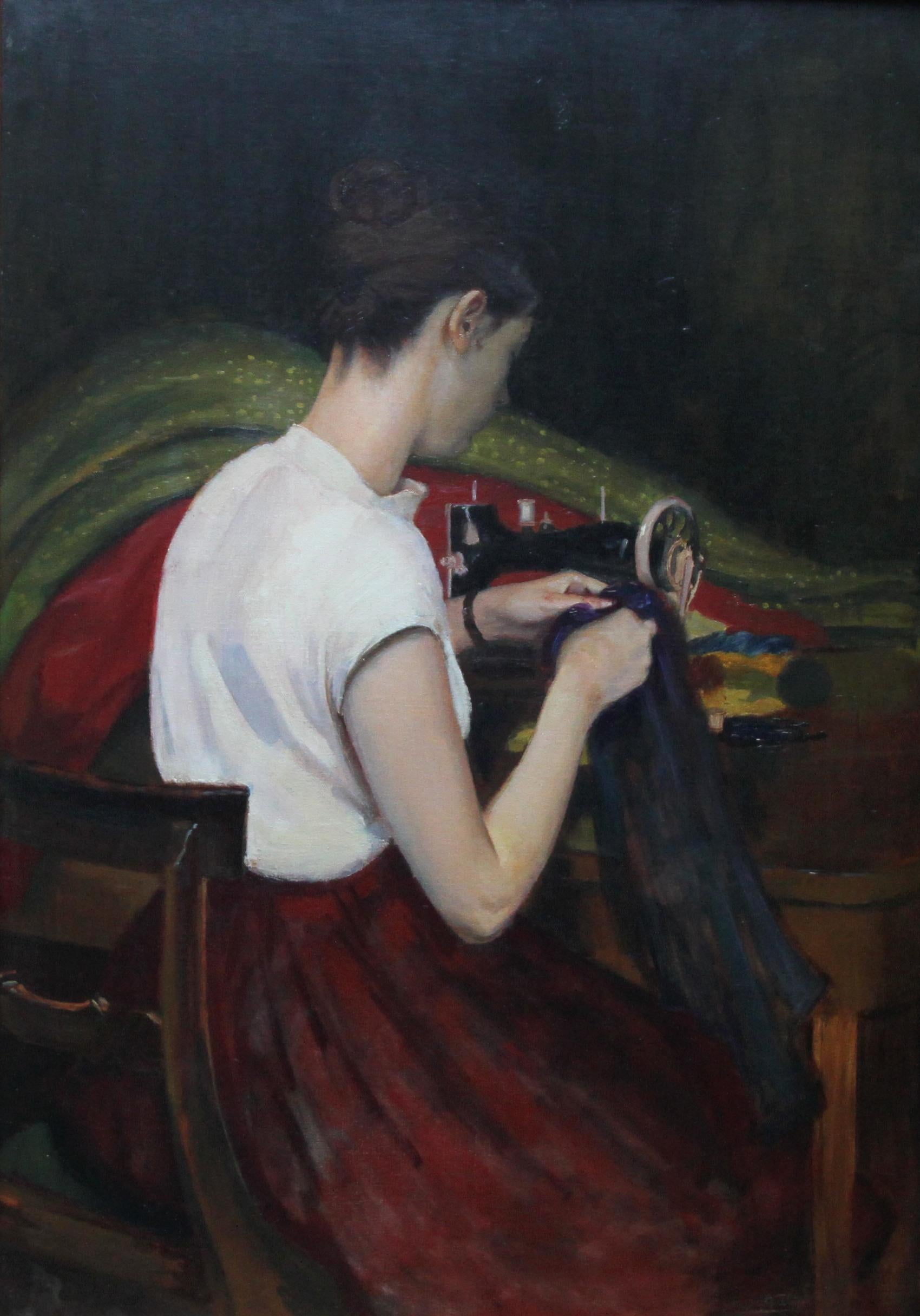 Portrait of a Seamstress -Scottish 1900 Glasgow Boy female portrait oil painting 1