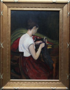 Antique Portrait of a Seamstress -Scottish 1900 Glasgow Boy female portrait oil painting