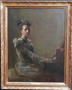 Antique Portrait of Isabella Gardiner at Piano - Scottish 19th century art oil painting