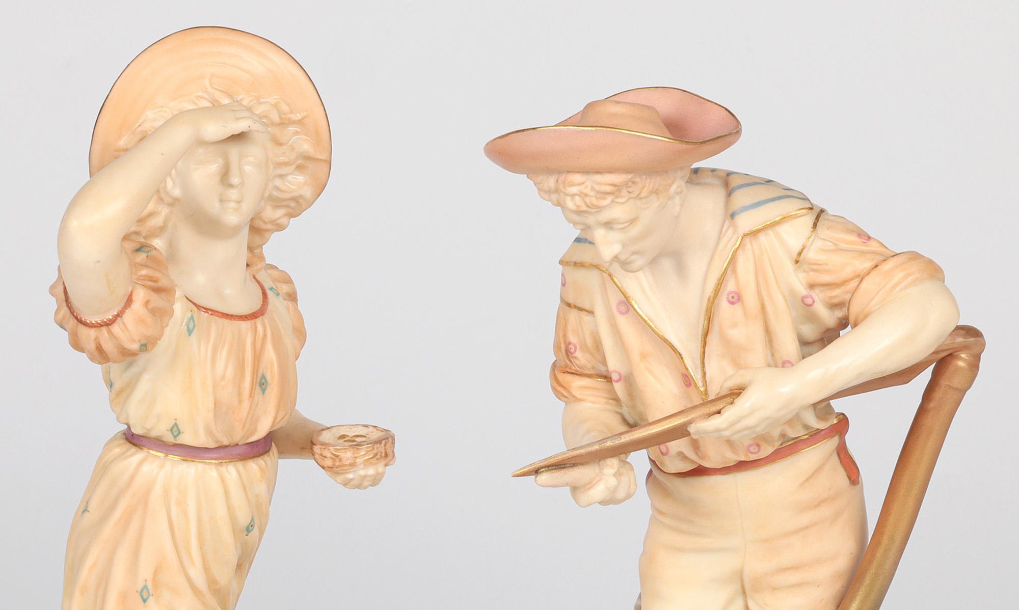 Figuras de campesinos James Hadley Royal Worcester Blush Ivory en venta 4