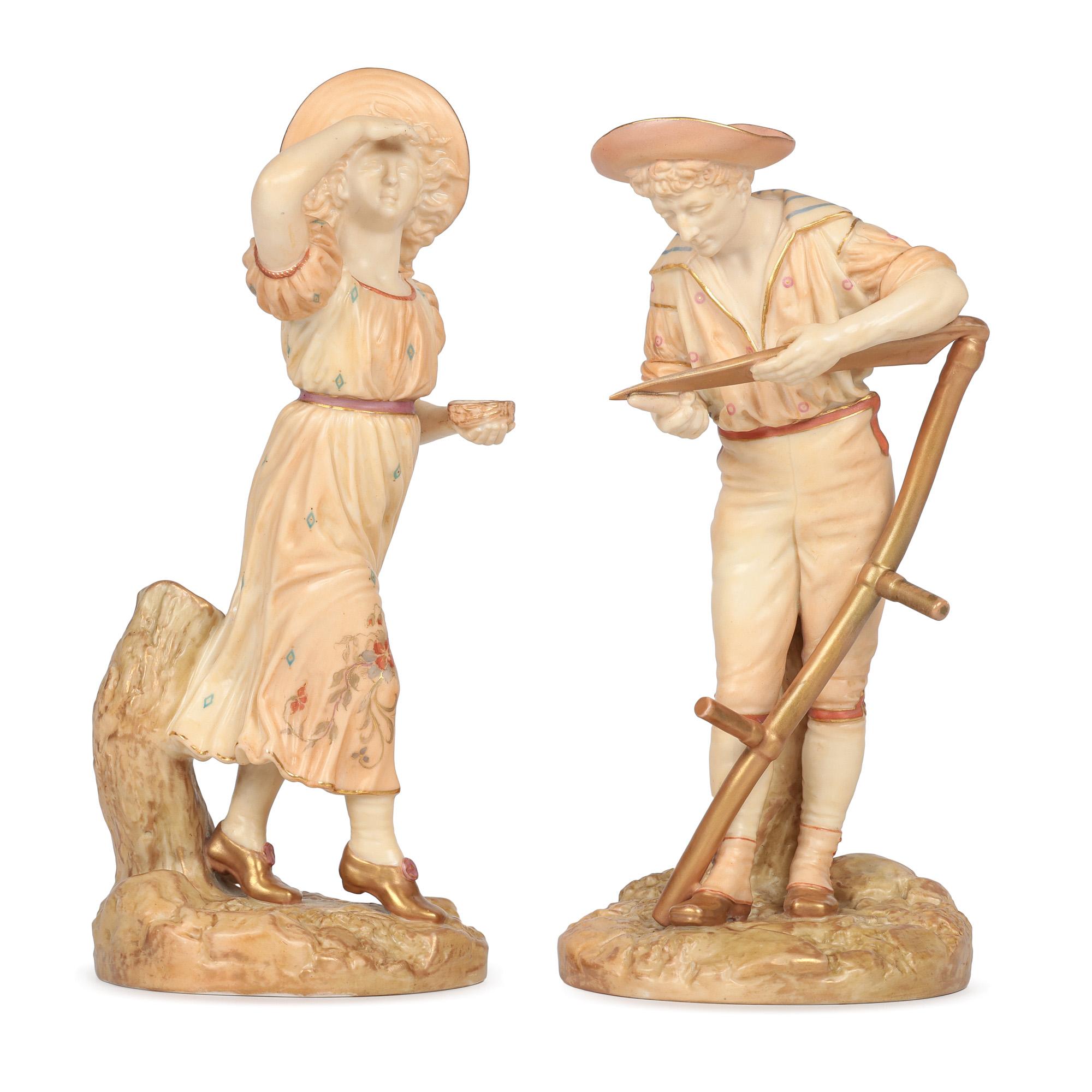 Figuras de campesinos James Hadley Royal Worcester Blush Ivory en venta 7