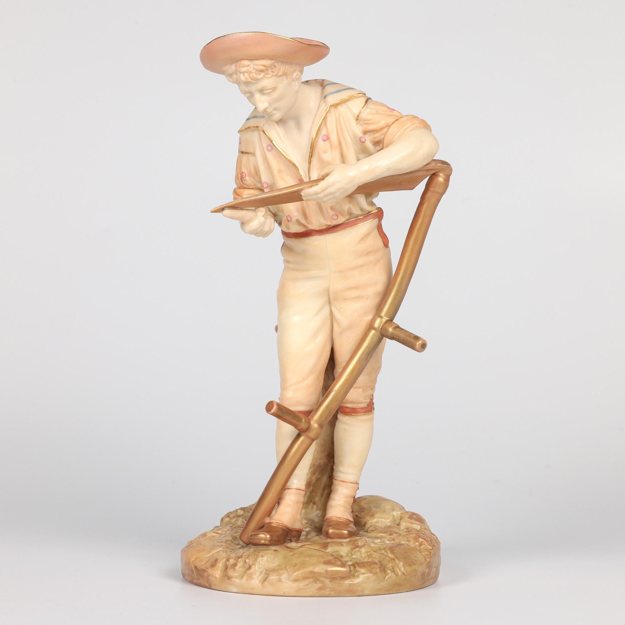 Figuras de campesinos James Hadley Royal Worcester Blush Ivory en venta 11