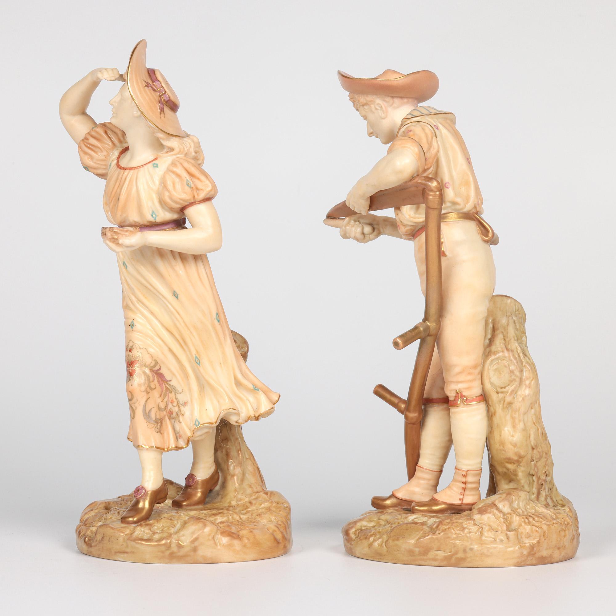 Figuras de campesinos James Hadley Royal Worcester Blush Ivory Inglés en venta