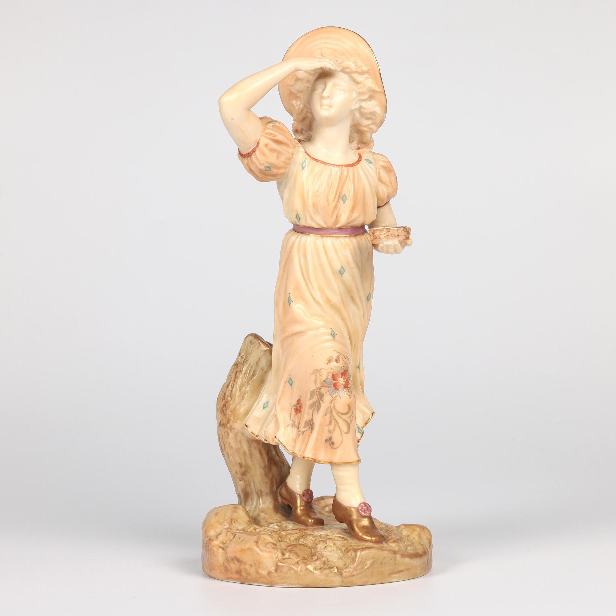 Figuras de campesinos James Hadley Royal Worcester Blush Ivory en Bueno estado para la venta en Bishop's Stortford, Hertfordshire