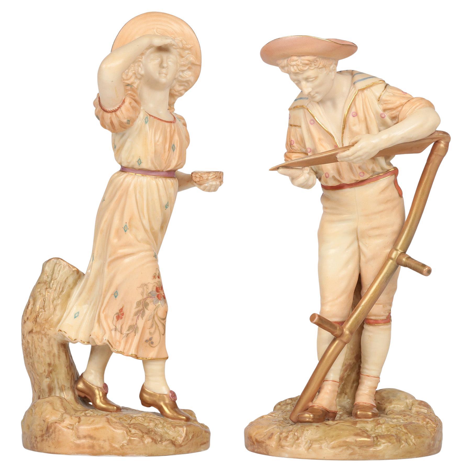 Figuras de campesinos James Hadley Royal Worcester Blush Ivory en venta