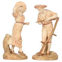 James Hadley Royal Worcester Blush Ivory Farmworker Figures
