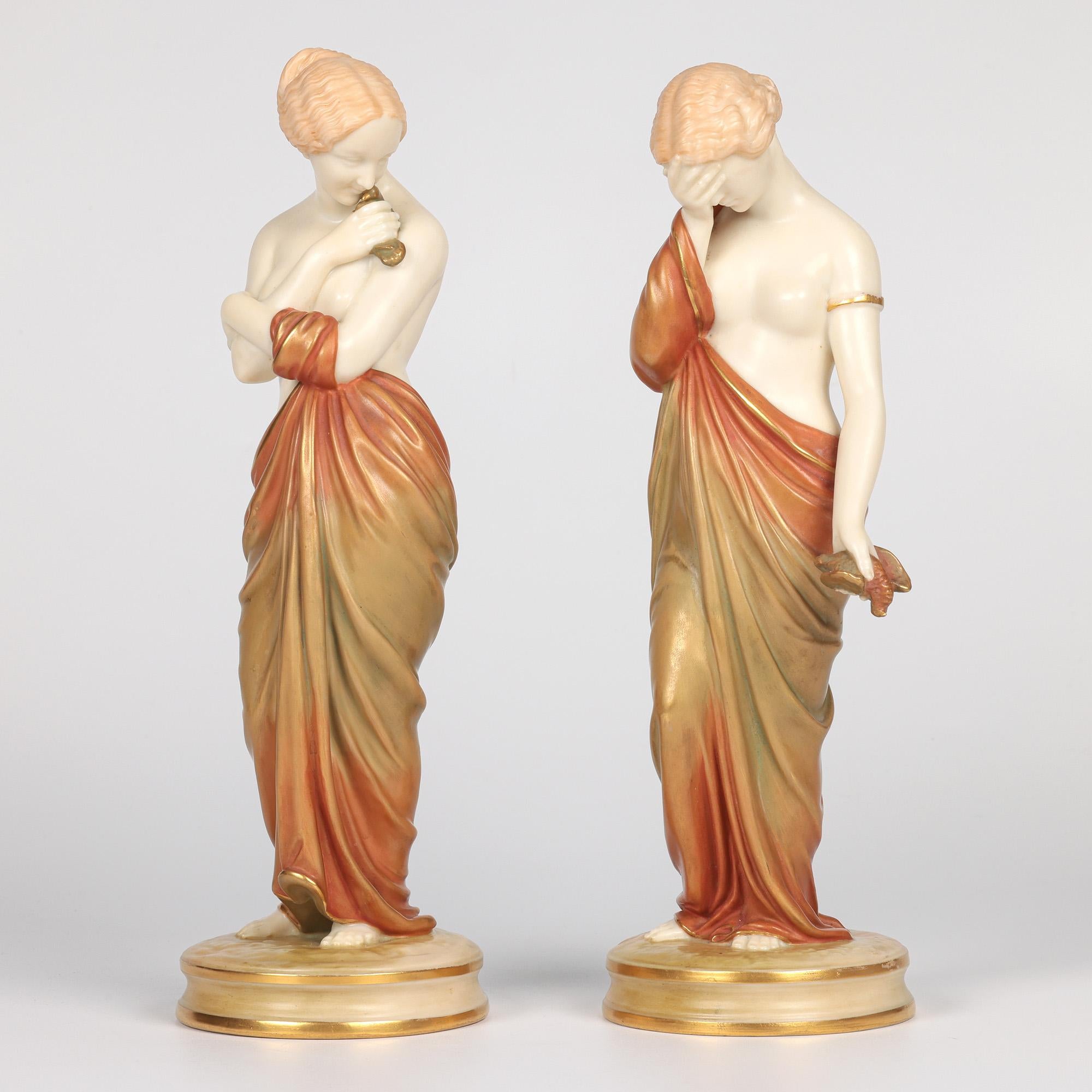 James Hadley Royal Worcester Exceptional Pair Joy and Sorrow Figurines 3