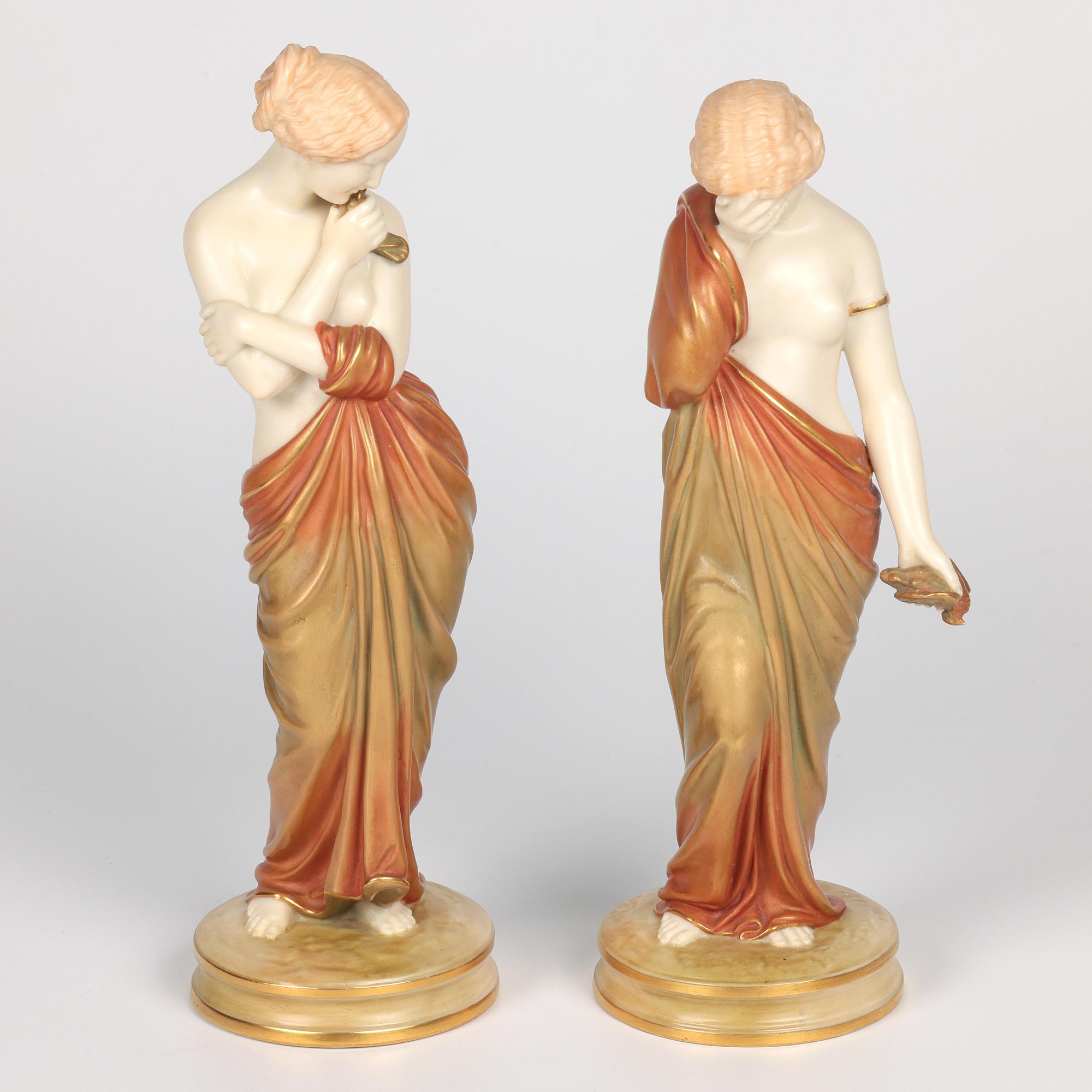 James Hadley Royal Worcester Exceptional Pair Joy and Sorrow Figurines 8