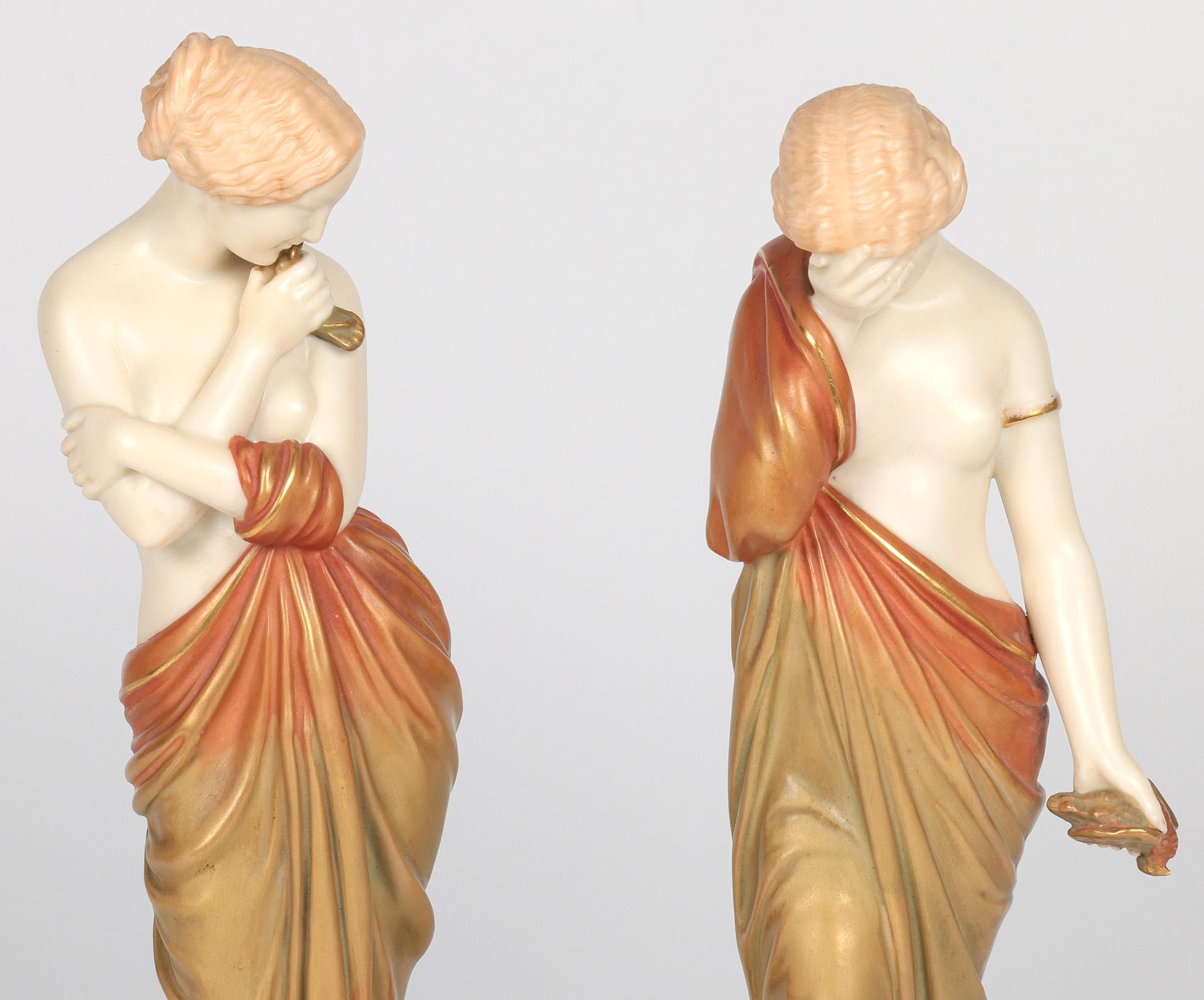 Aesthetic Movement James Hadley Royal Worcester Exceptional Pair Joy and Sorrow Figurines