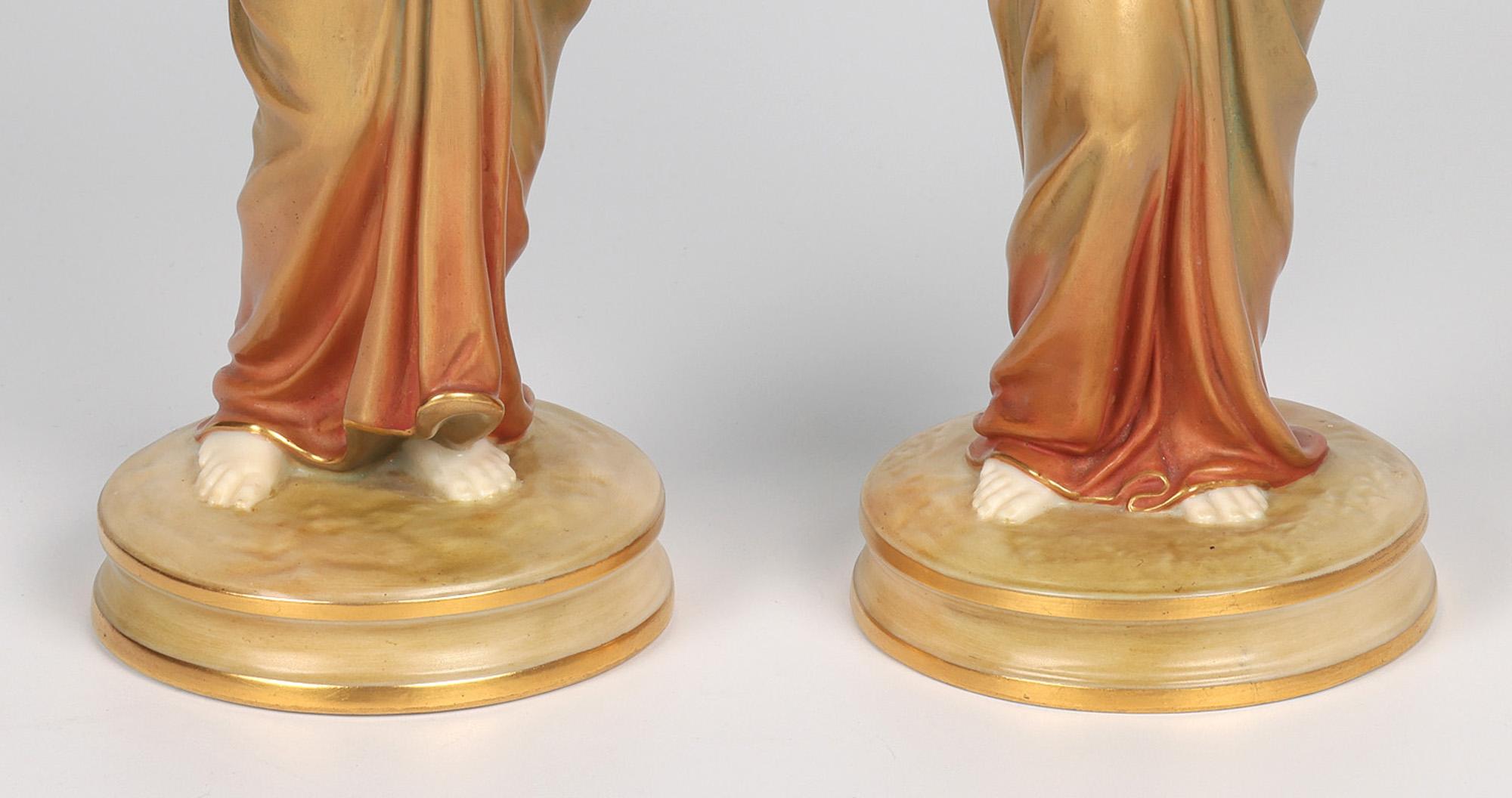 Gilt James Hadley Royal Worcester Exceptional Pair Joy and Sorrow Figurines