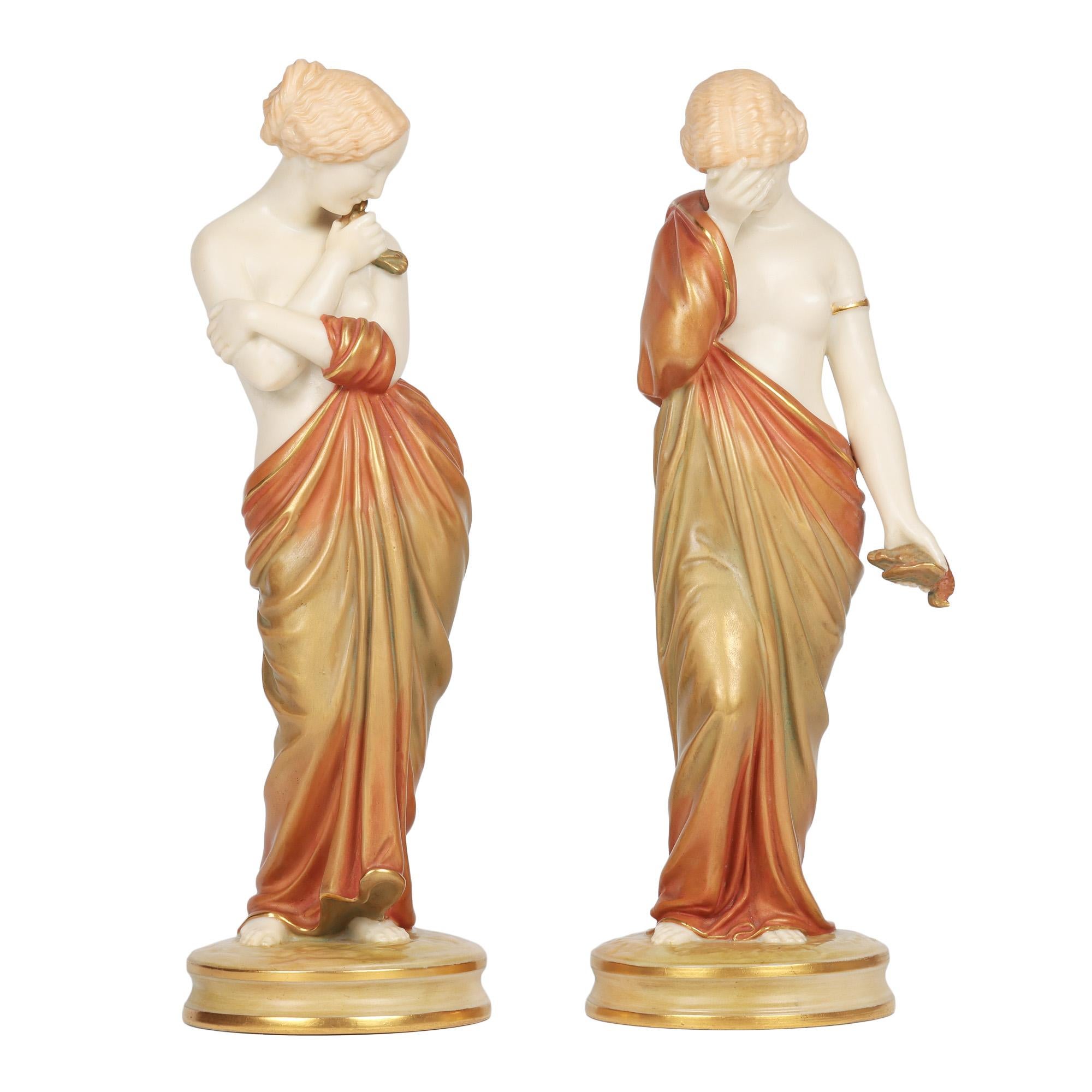 James Hadley Royal Worcester Exceptional Pair Joy and Sorrow Figurines In Good Condition In Bishop's Stortford, Hertfordshire