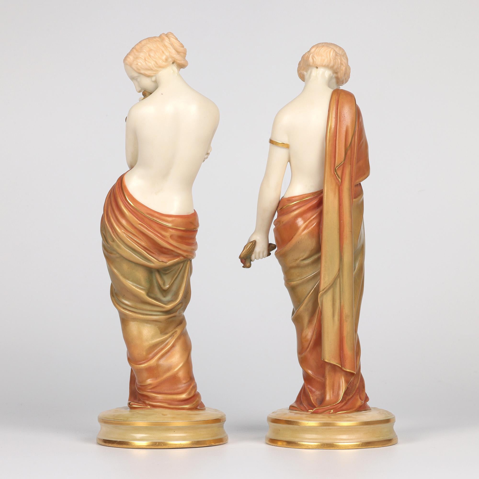 Porcelain James Hadley Royal Worcester Exceptional Pair Joy and Sorrow Figurines