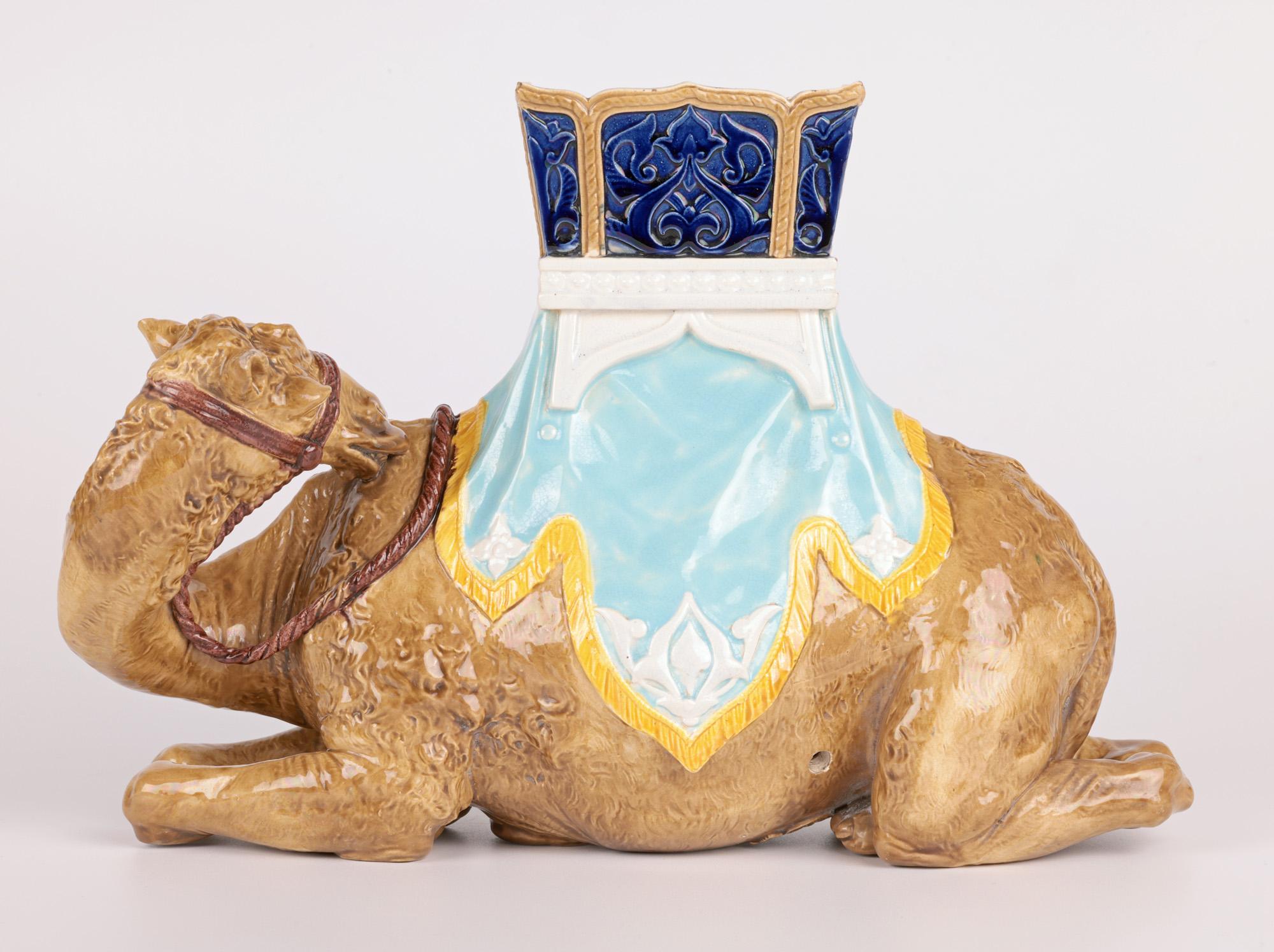 Late 19th Century James Hadley Royal Worcester Rare Majolica Camel & Howdah For Sale